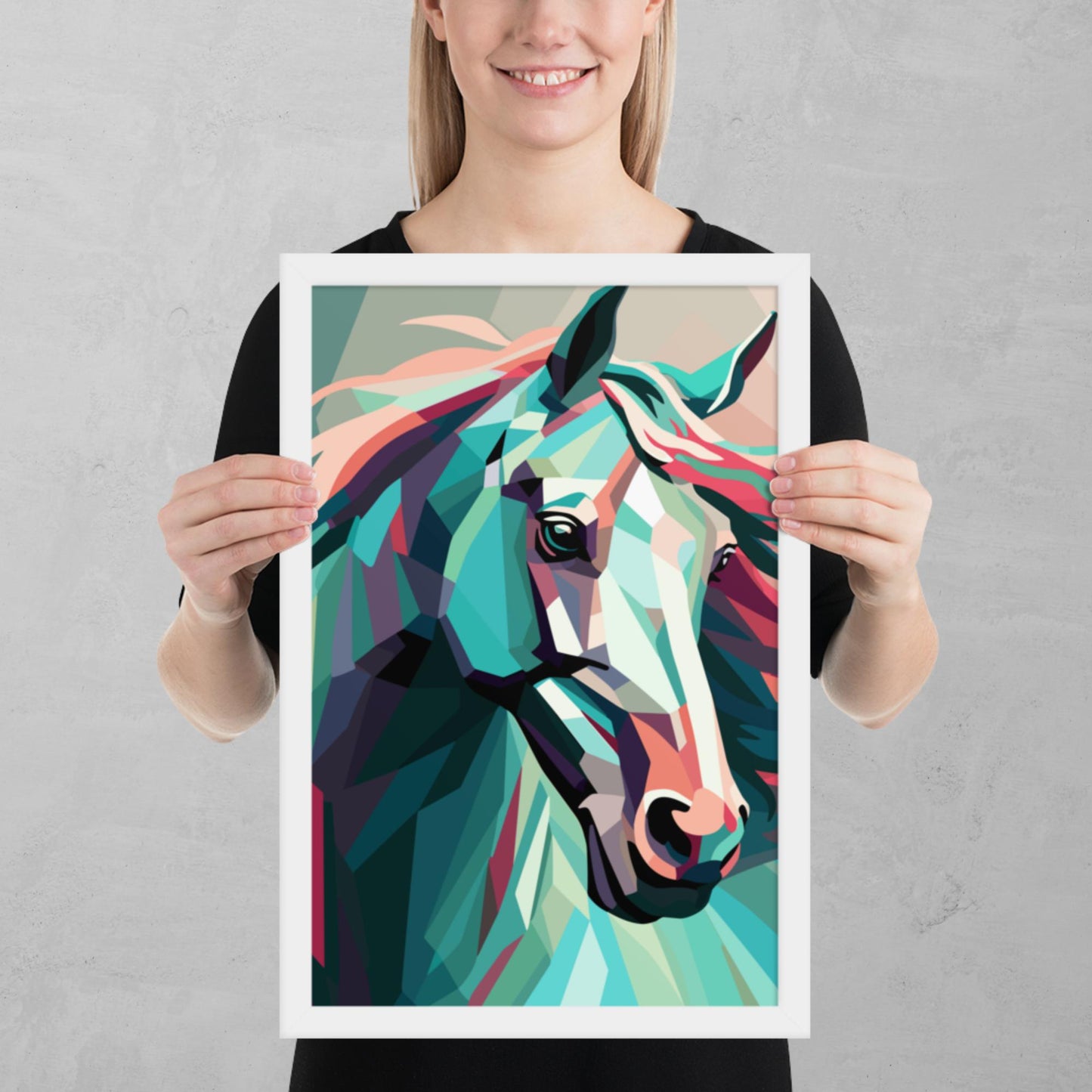 Green and Pink Horse Framed Poster