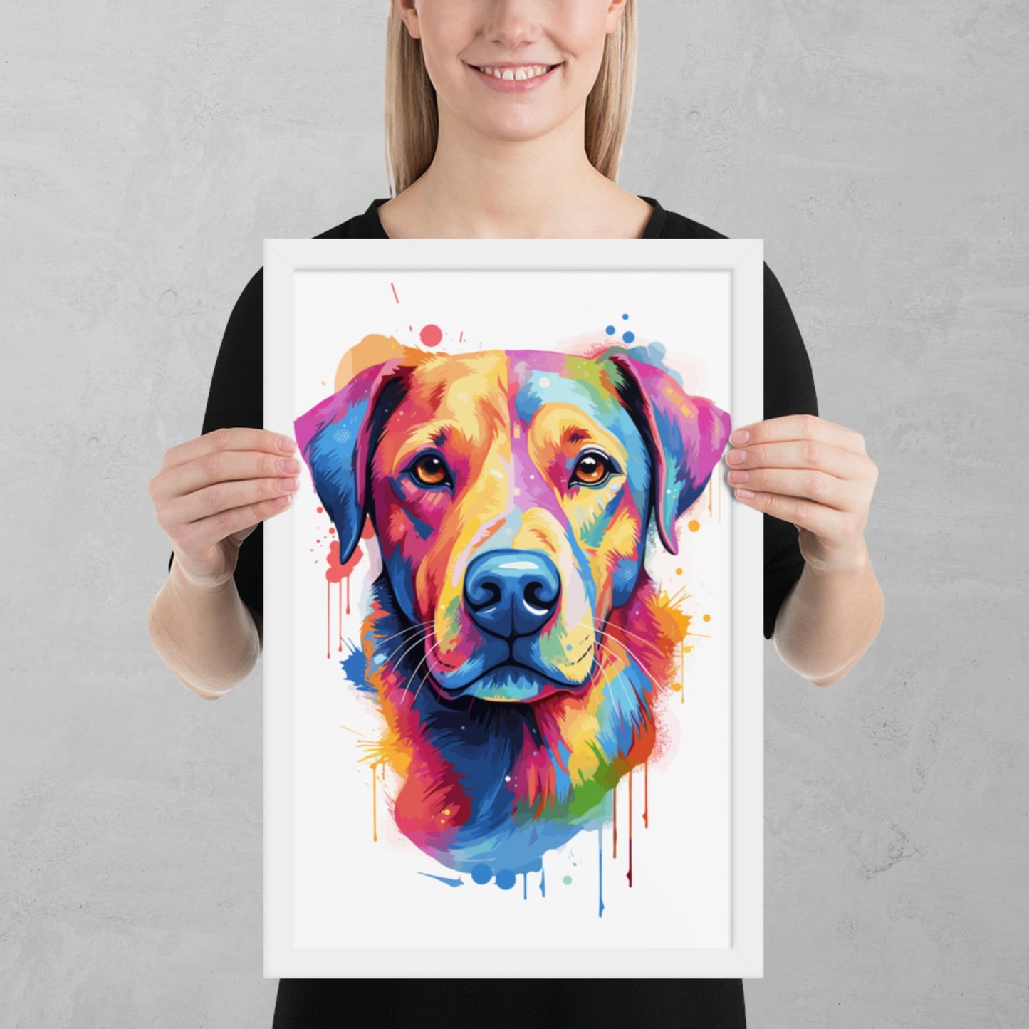 Rainbow Paint Dog Framed Poster