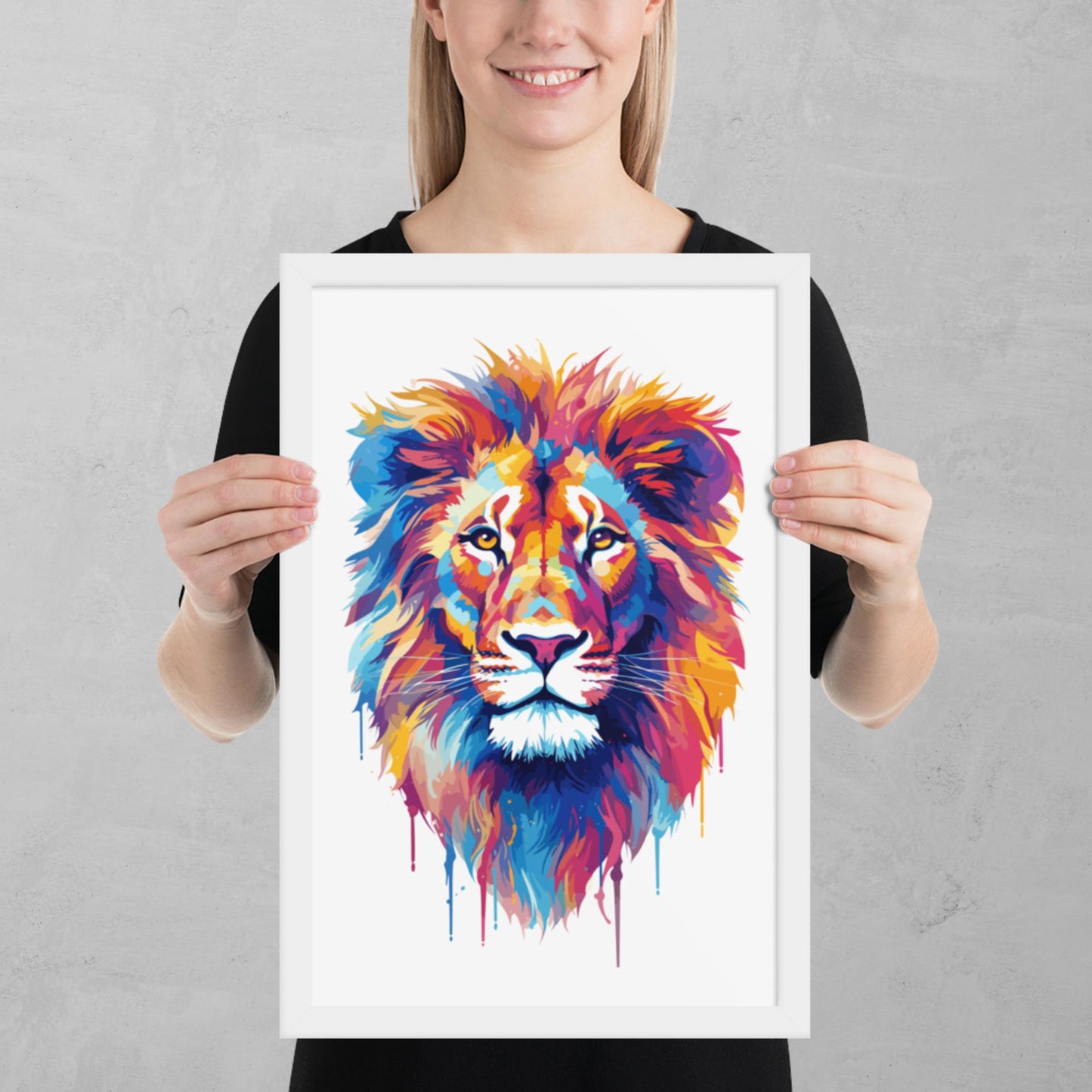 Rainbow Paint Lion Framed Poster