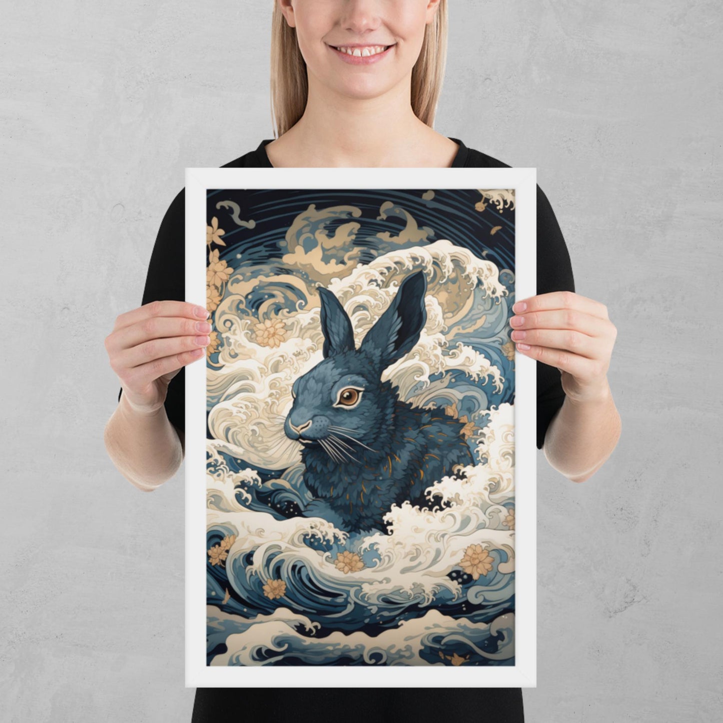 Ukiyo-e Rabbit Framed Poster