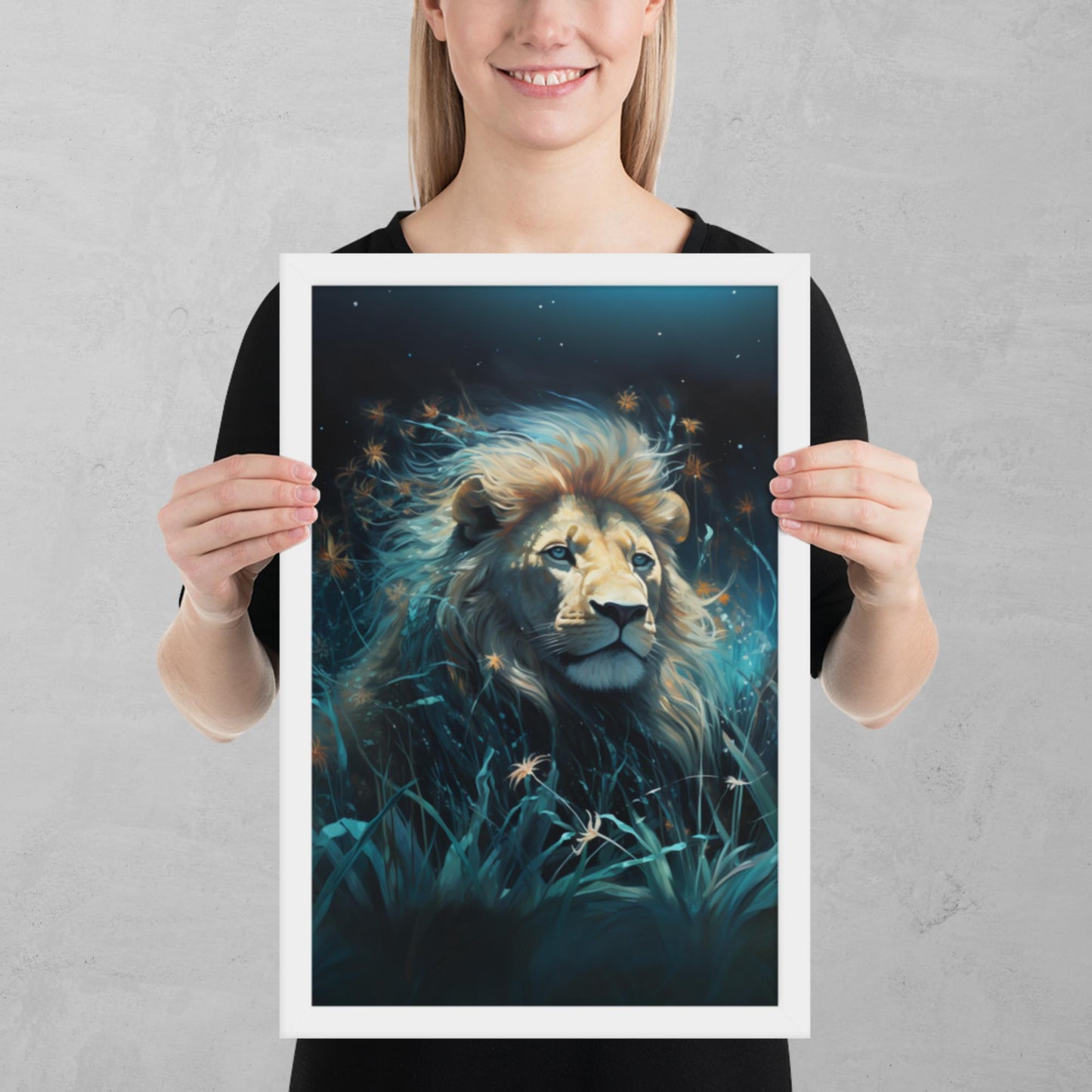 Dark Turquoise Lion Framed Poster