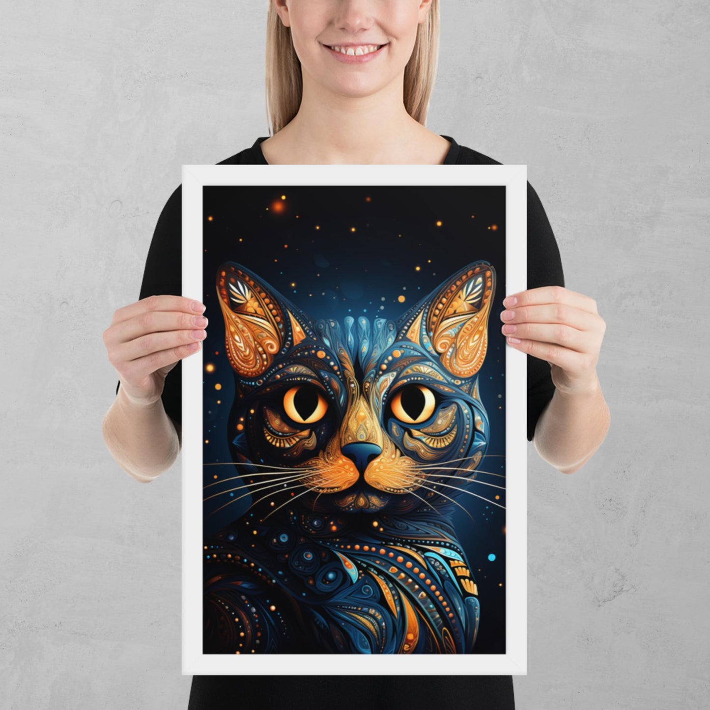 Dot Art Cat Framed Poster