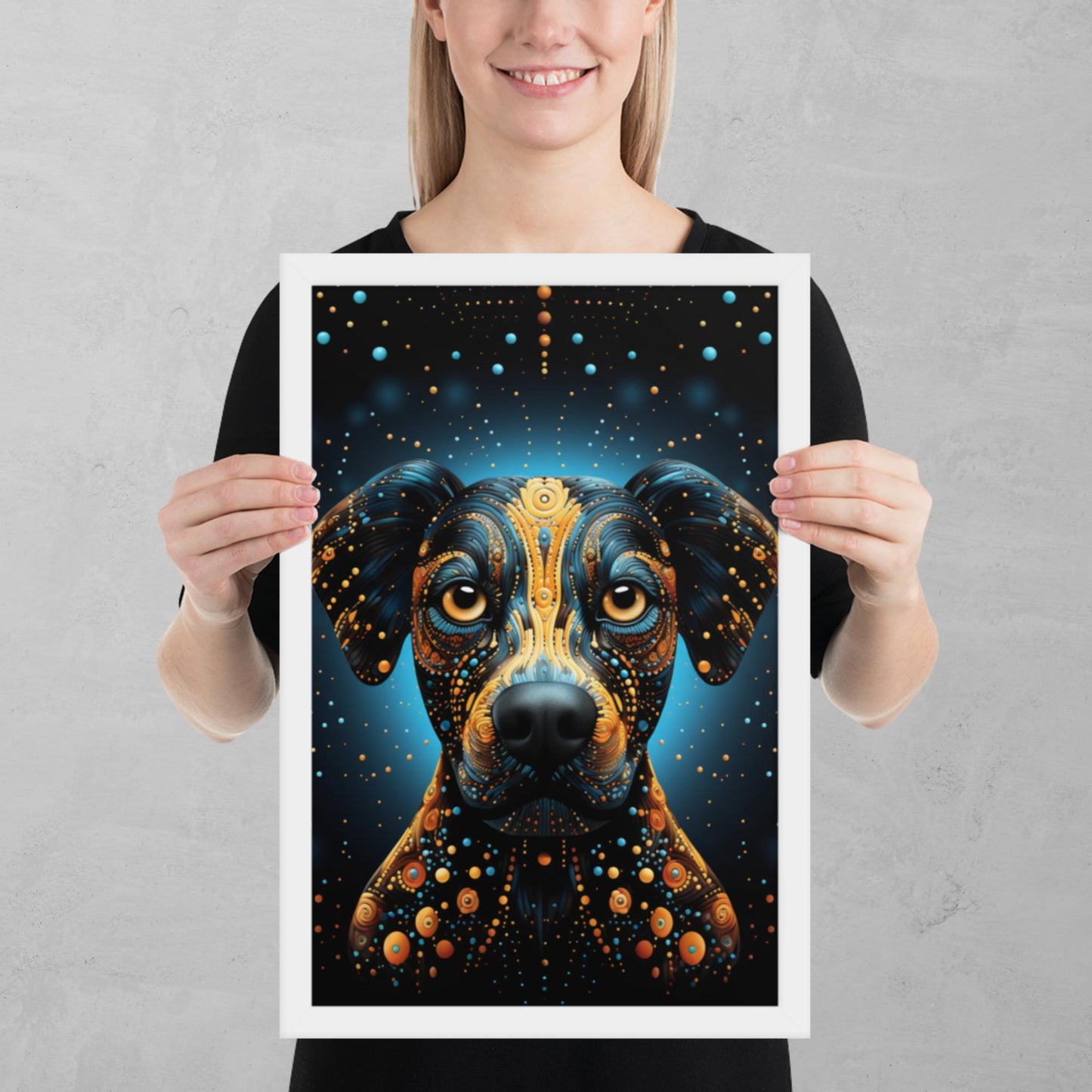 Dot Art Dog Framed Poster