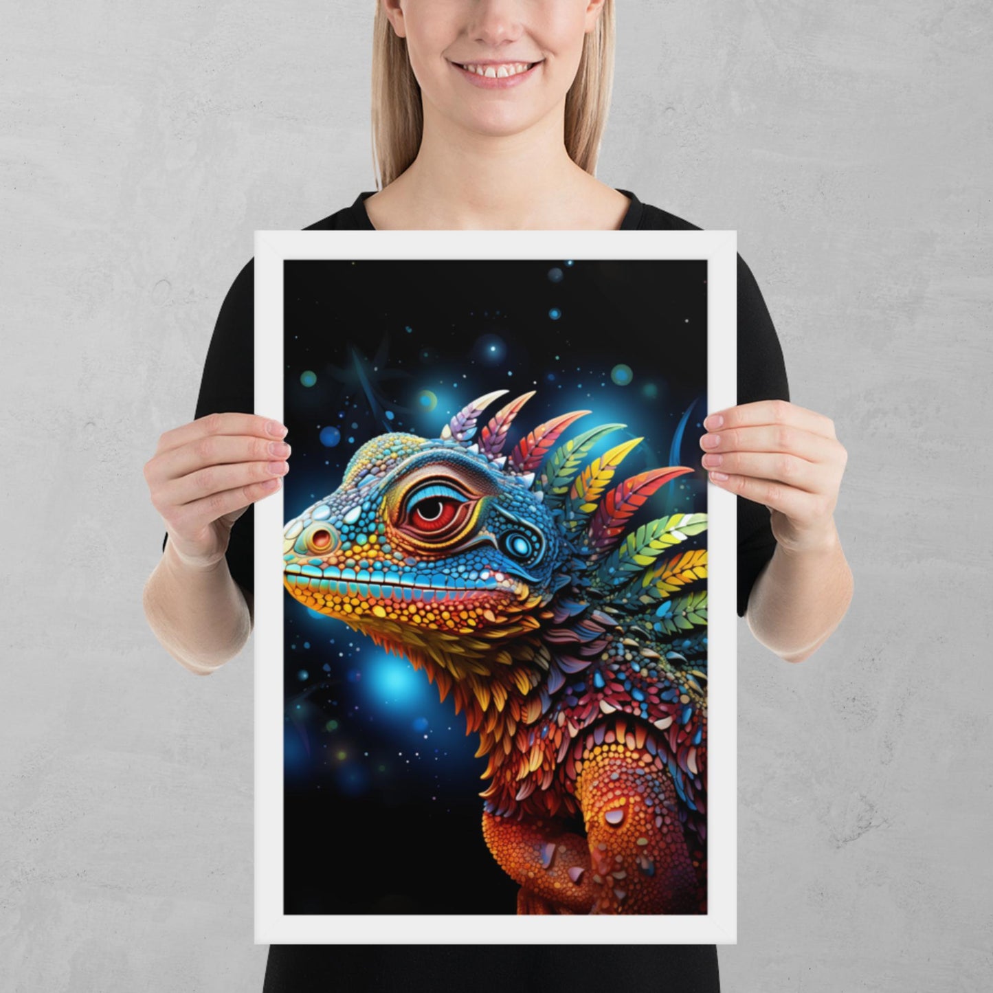 Dot Art Iguana Framed Poster