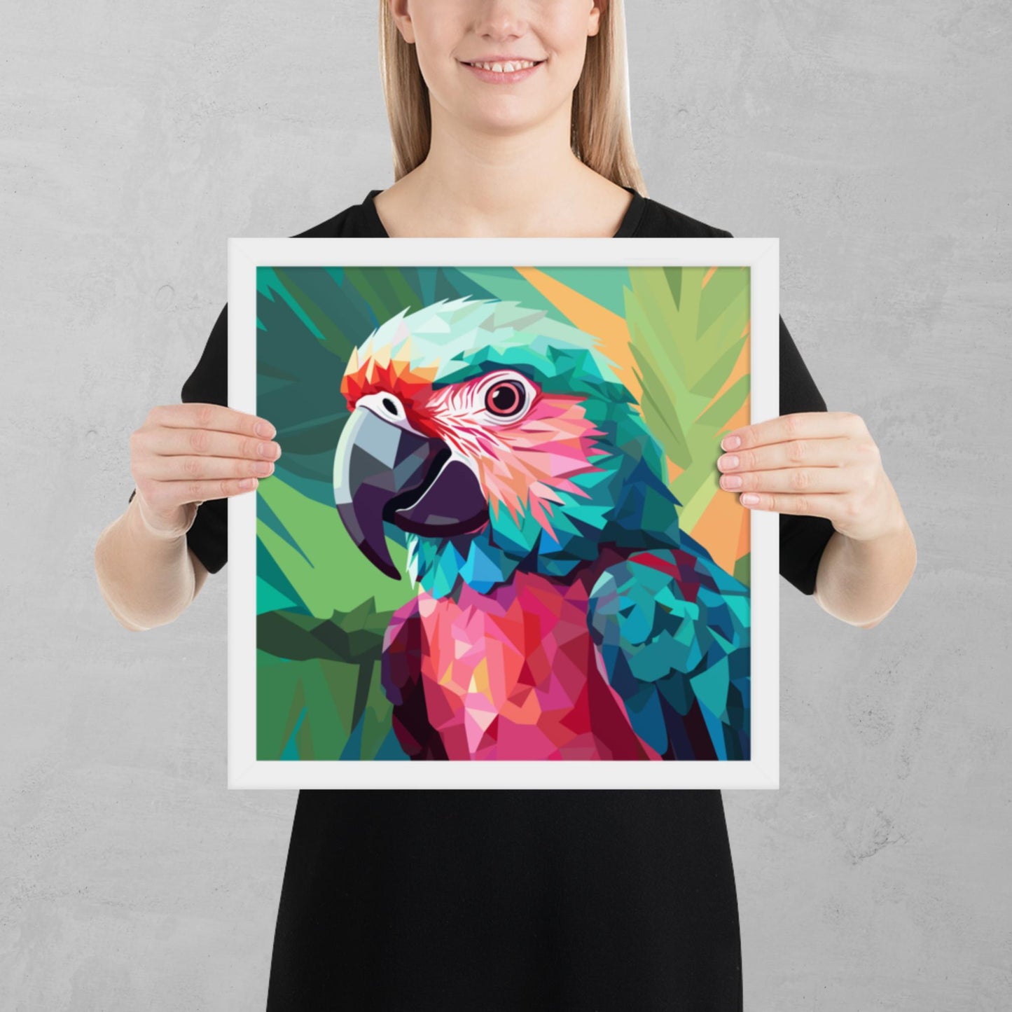 Green and Pink Parrot Framed Poster