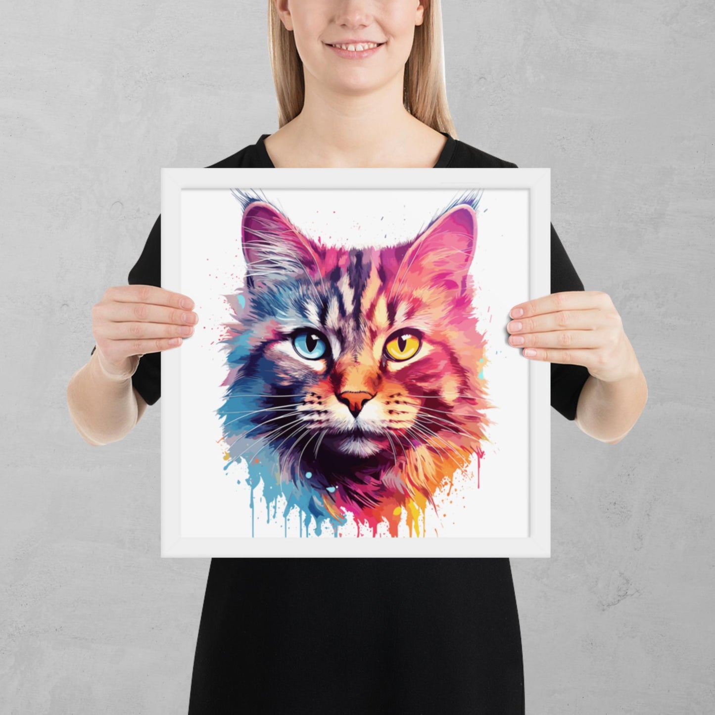 Rainbow Paint Cat Framed Poster