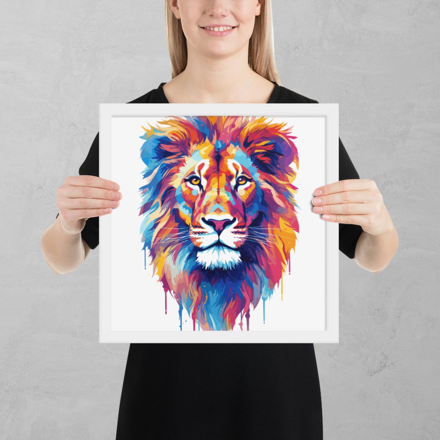 Rainbow Paint Lion Framed Poster