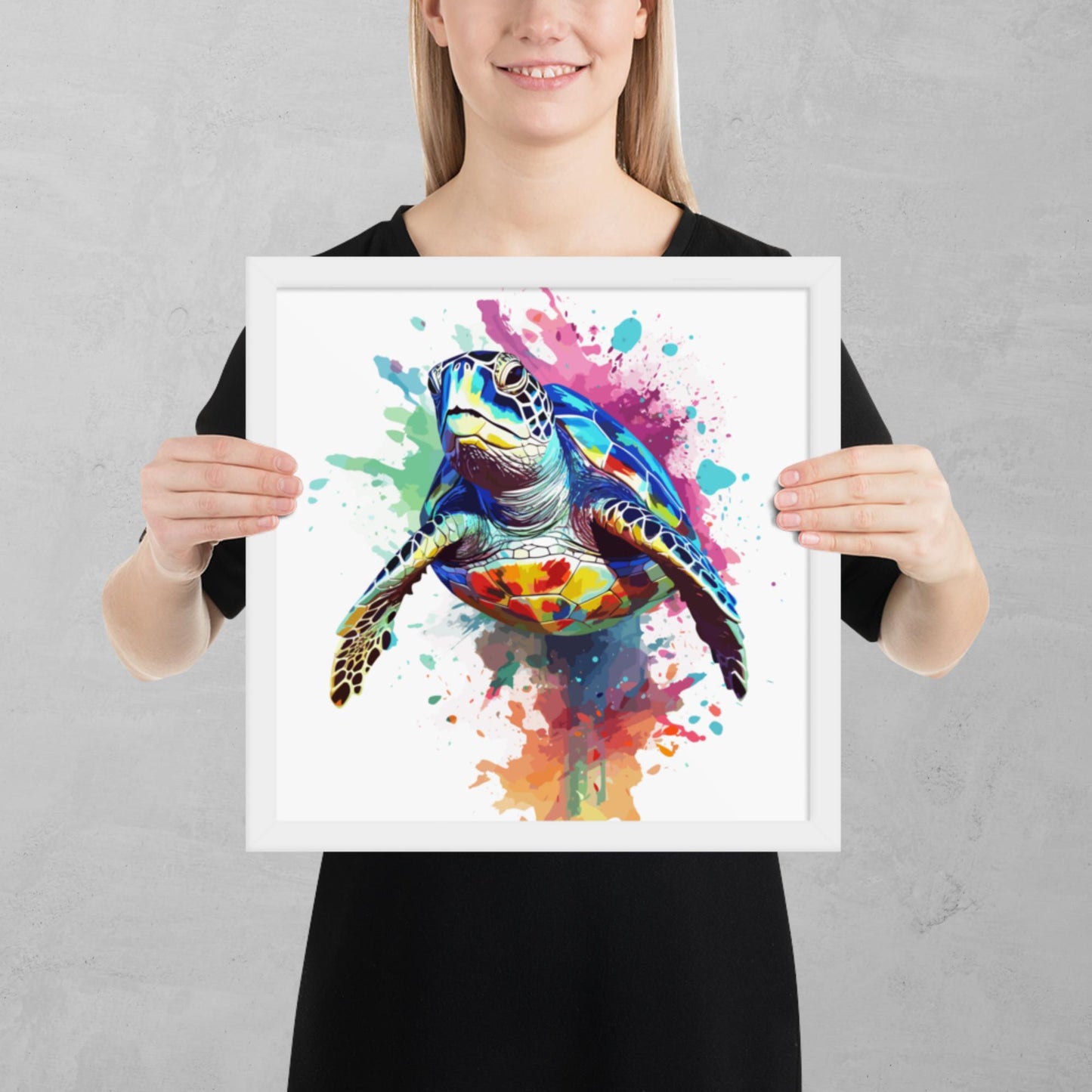 Rainbow Paint Turtle Framed Poster