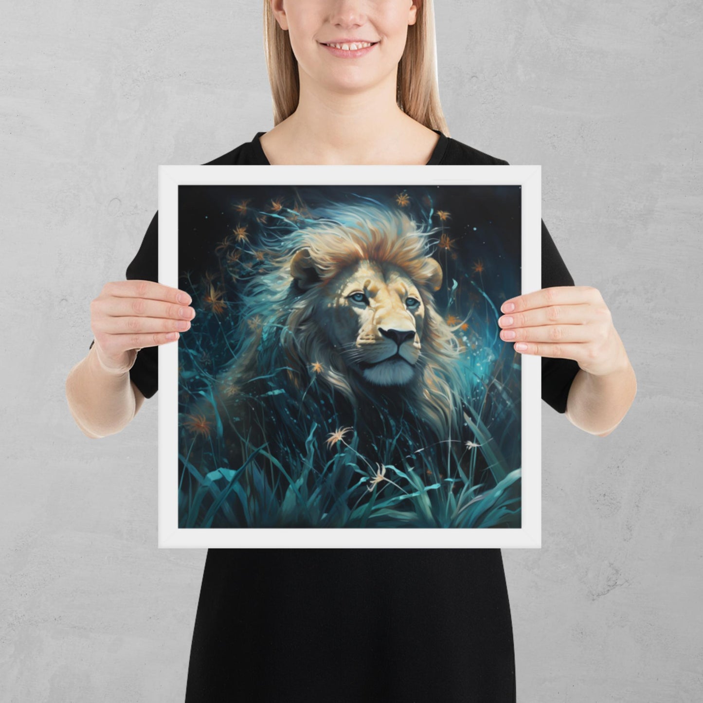 Dark Turquoise Lion Framed Poster