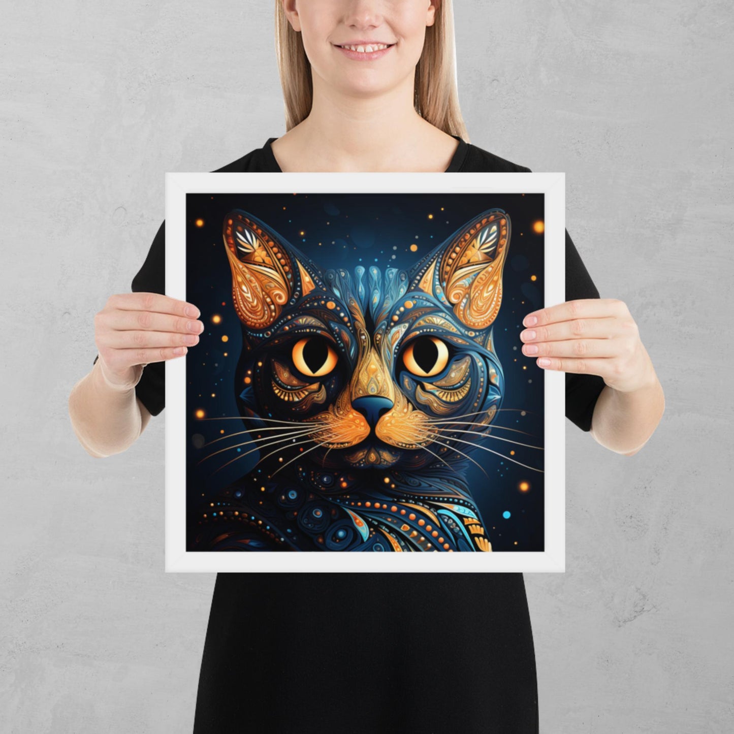 Dot Art Cat Framed Poster