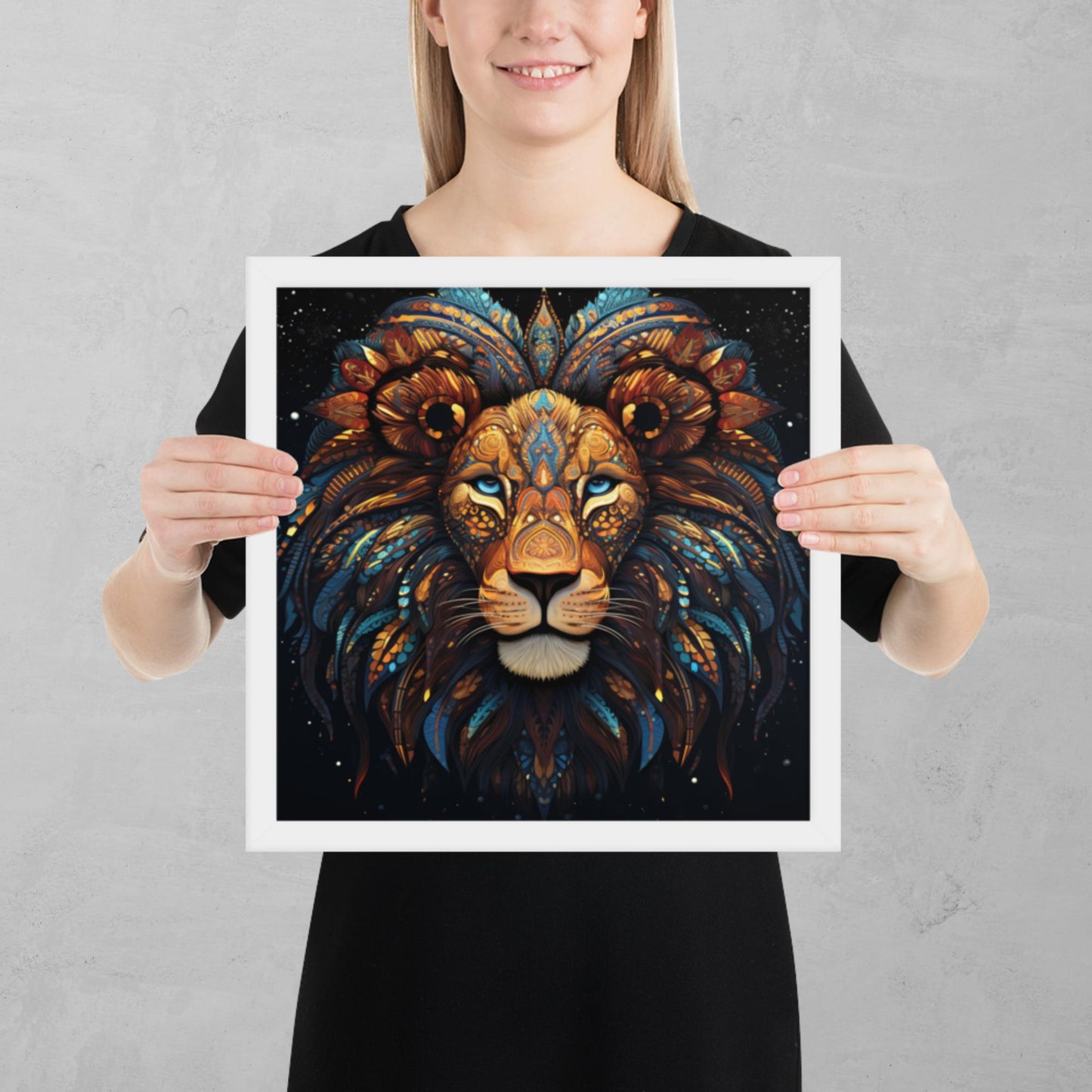 Dot Art Lion Framed Poster