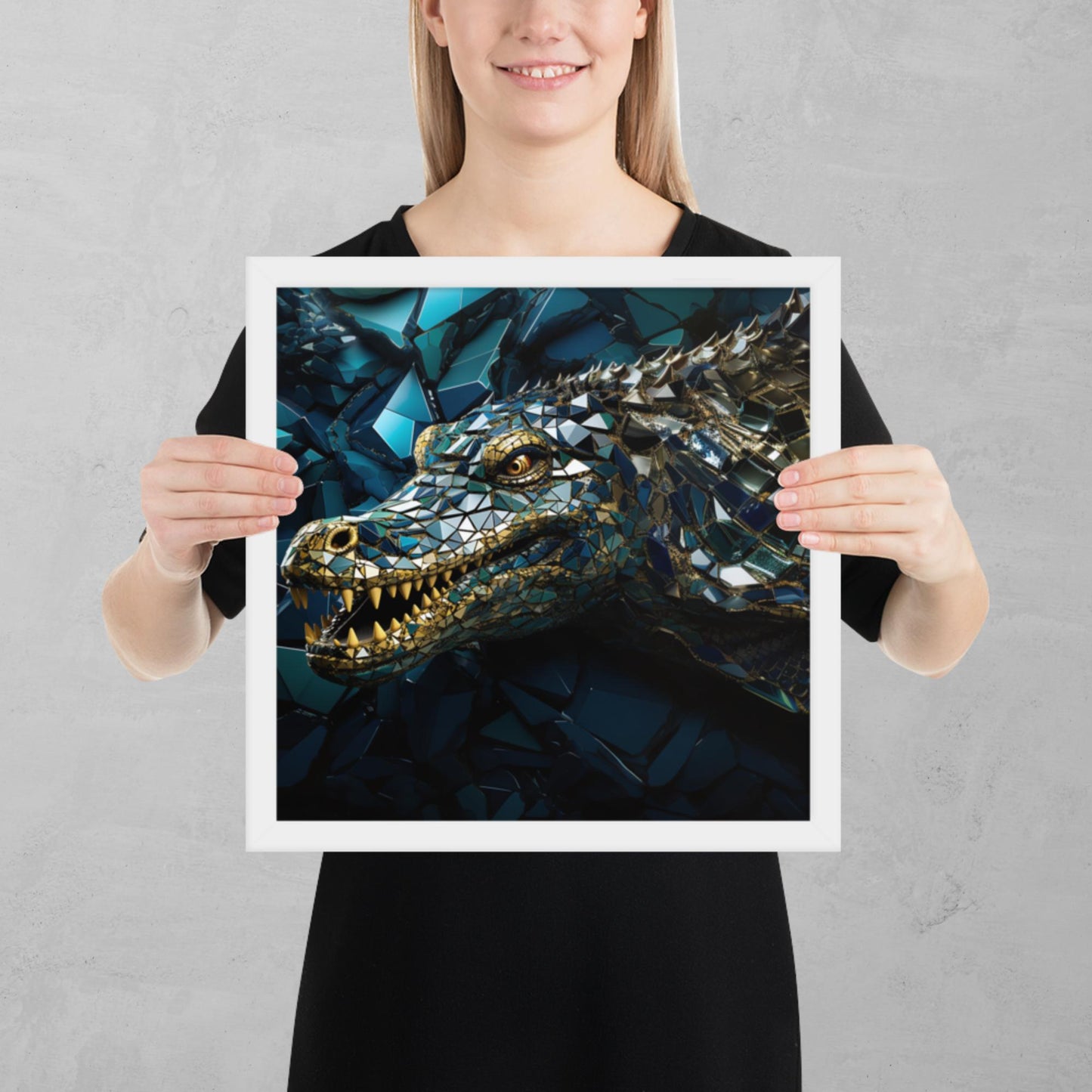 Blue Gold Crocodile Framed Poster