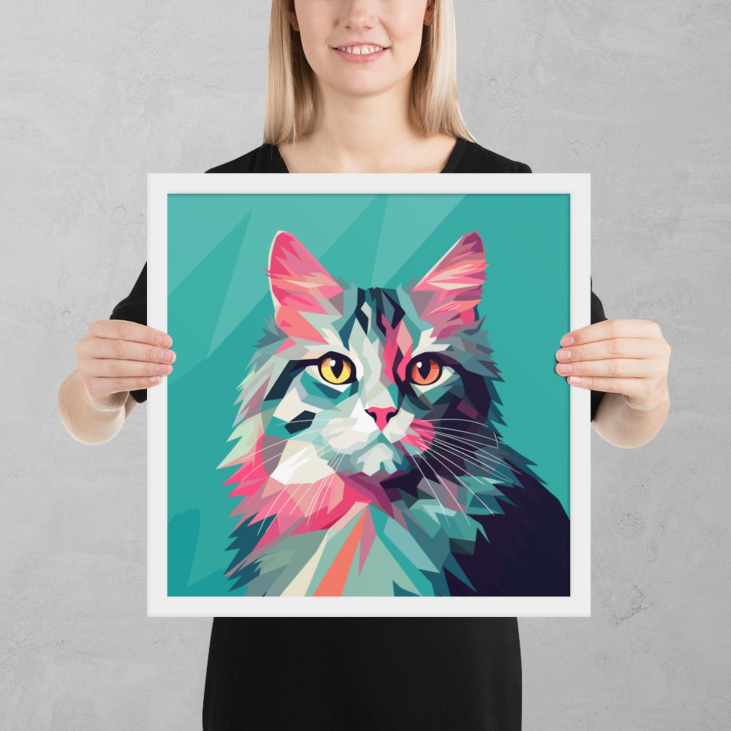 Green and Pink Cat Framed Poster