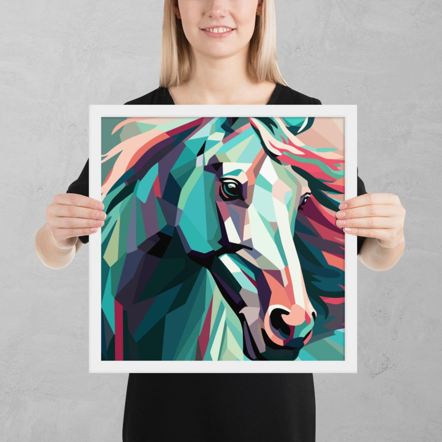 Green and Pink Horse Framed Poster