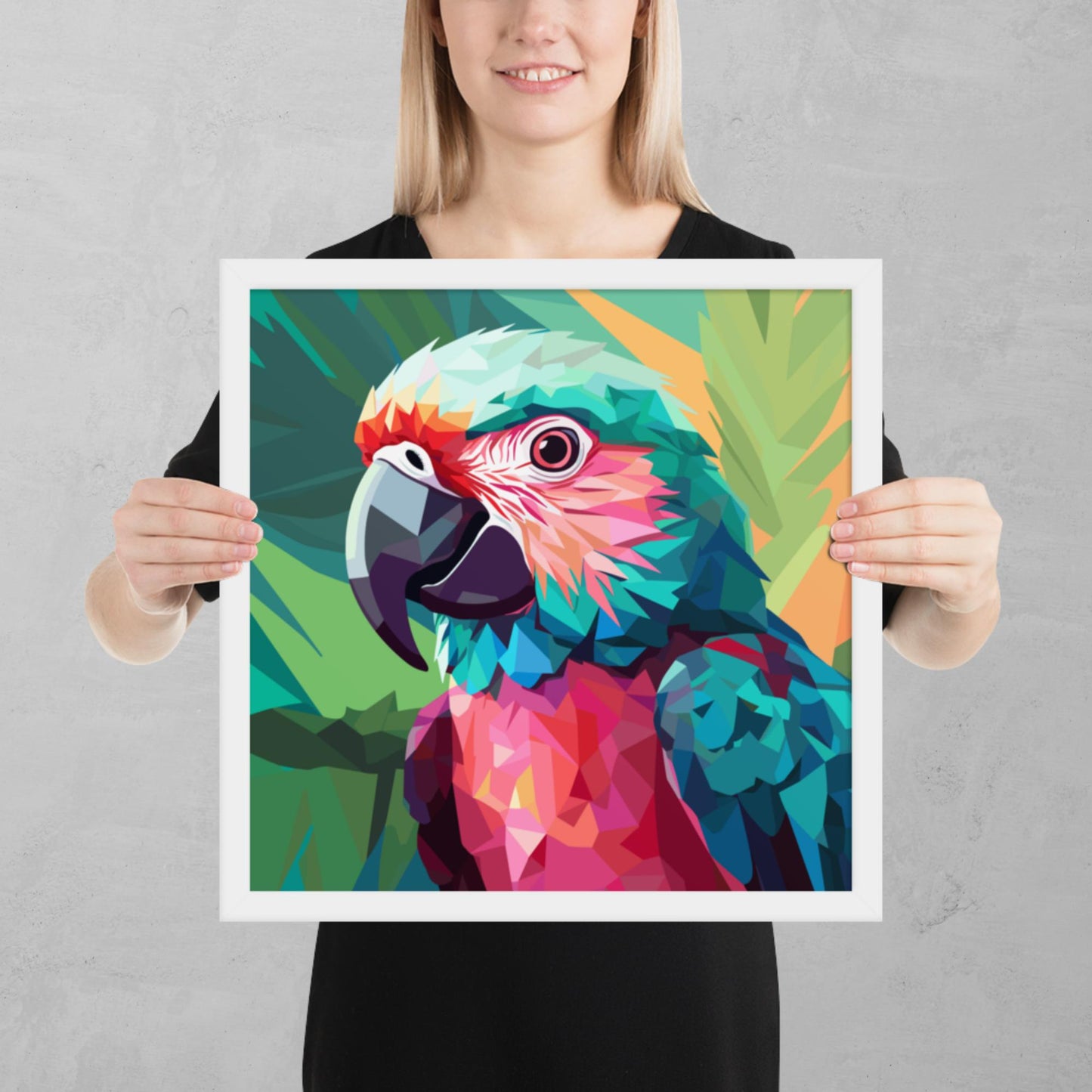 Green and Pink Parrot Framed Poster