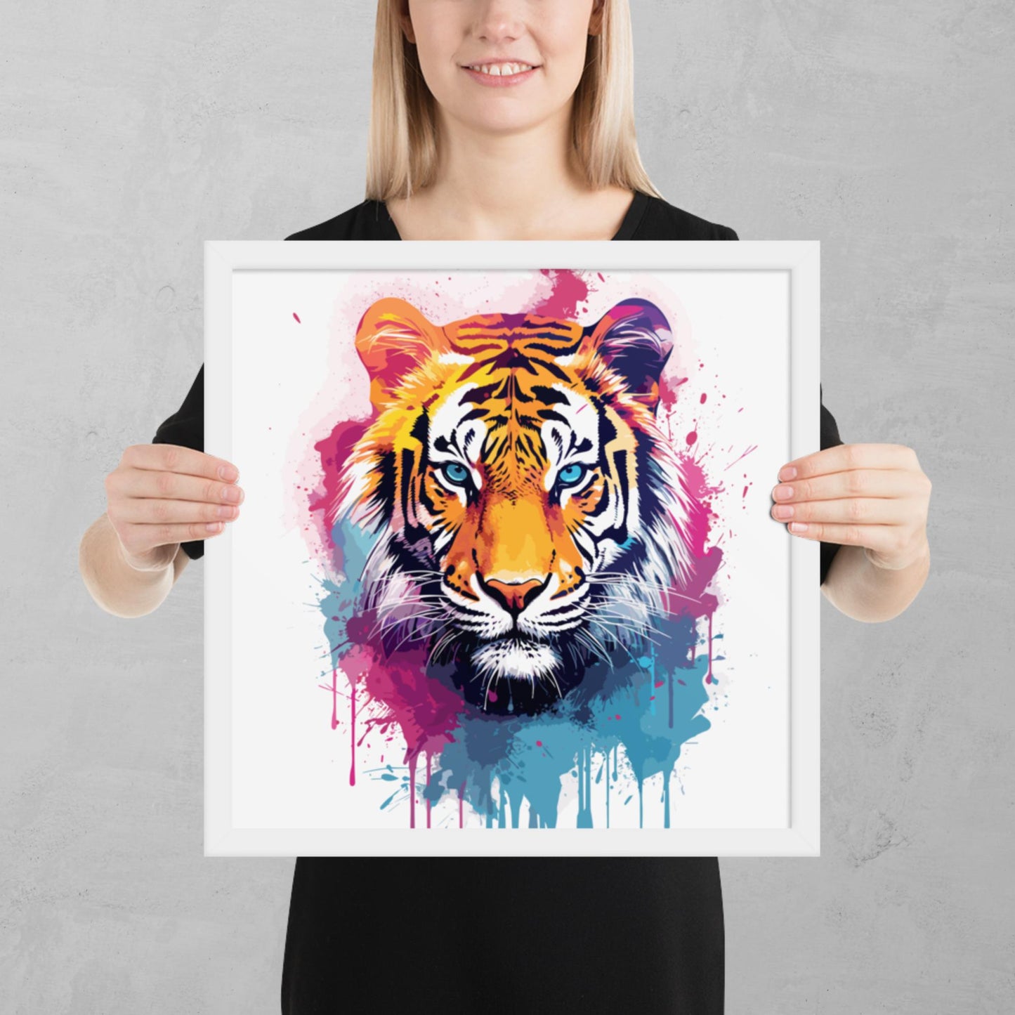 Rainbow Paint Tiger Framed Poster