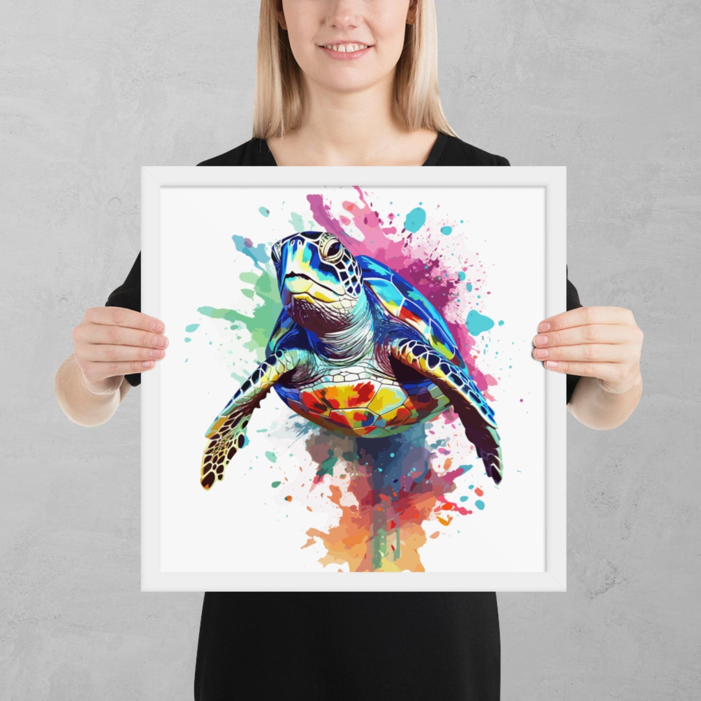 Rainbow Paint Turtle Framed Poster