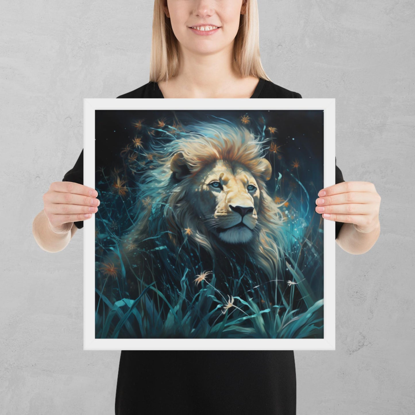 Dark Turquoise Lion Framed Poster