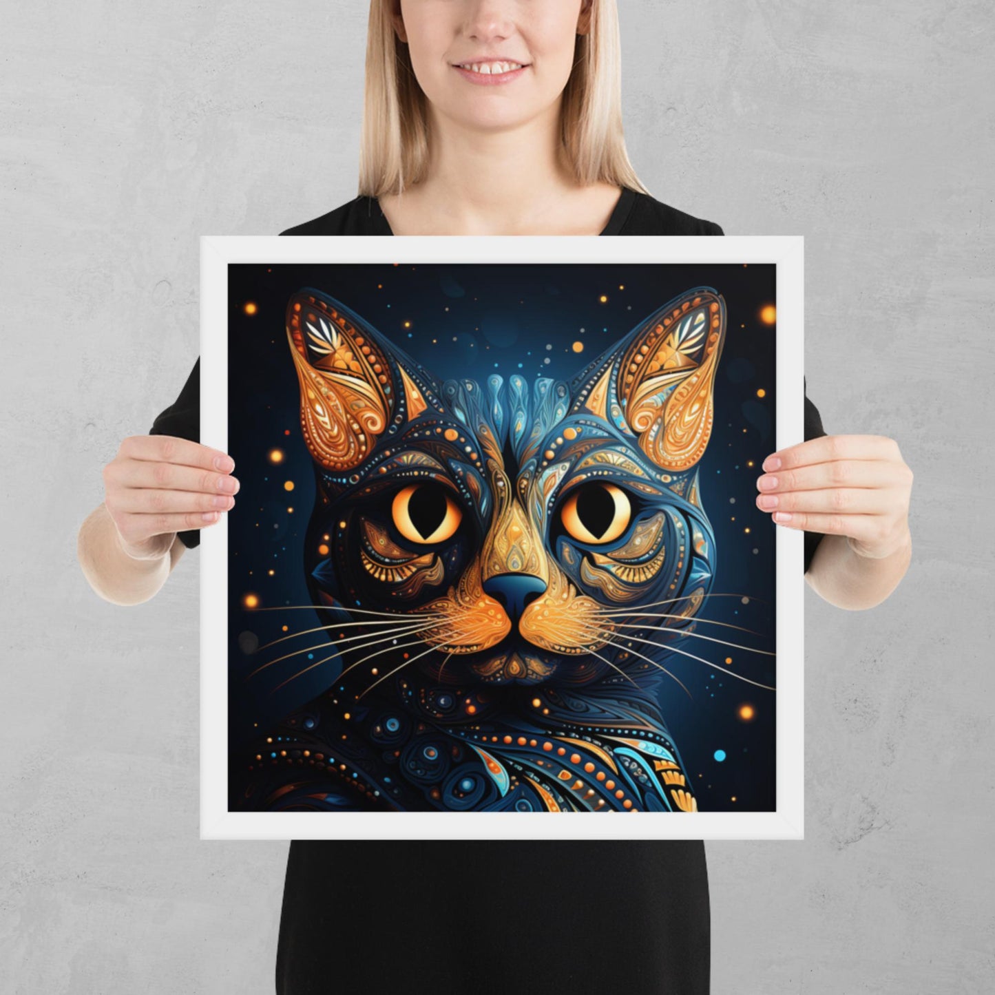 Dot Art Cat Framed Poster