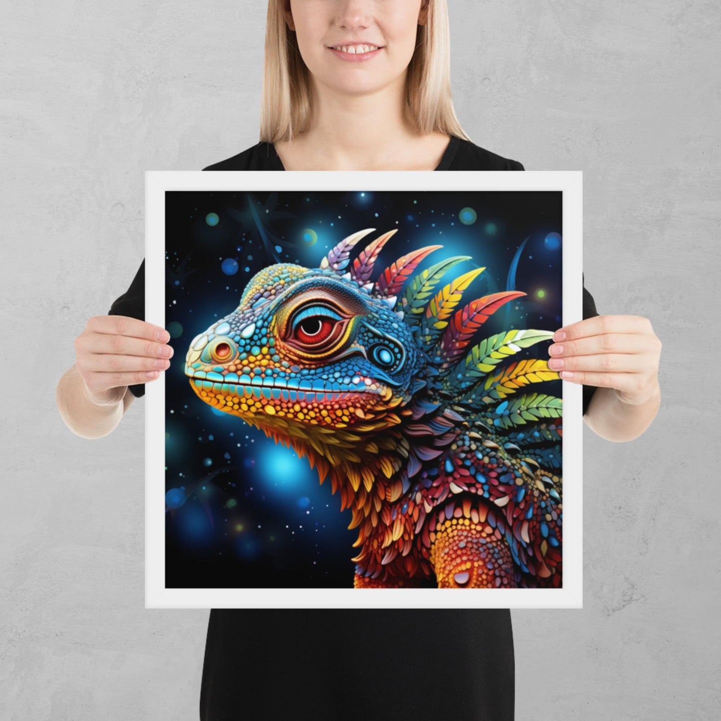 Dot Art Iguana Framed Poster