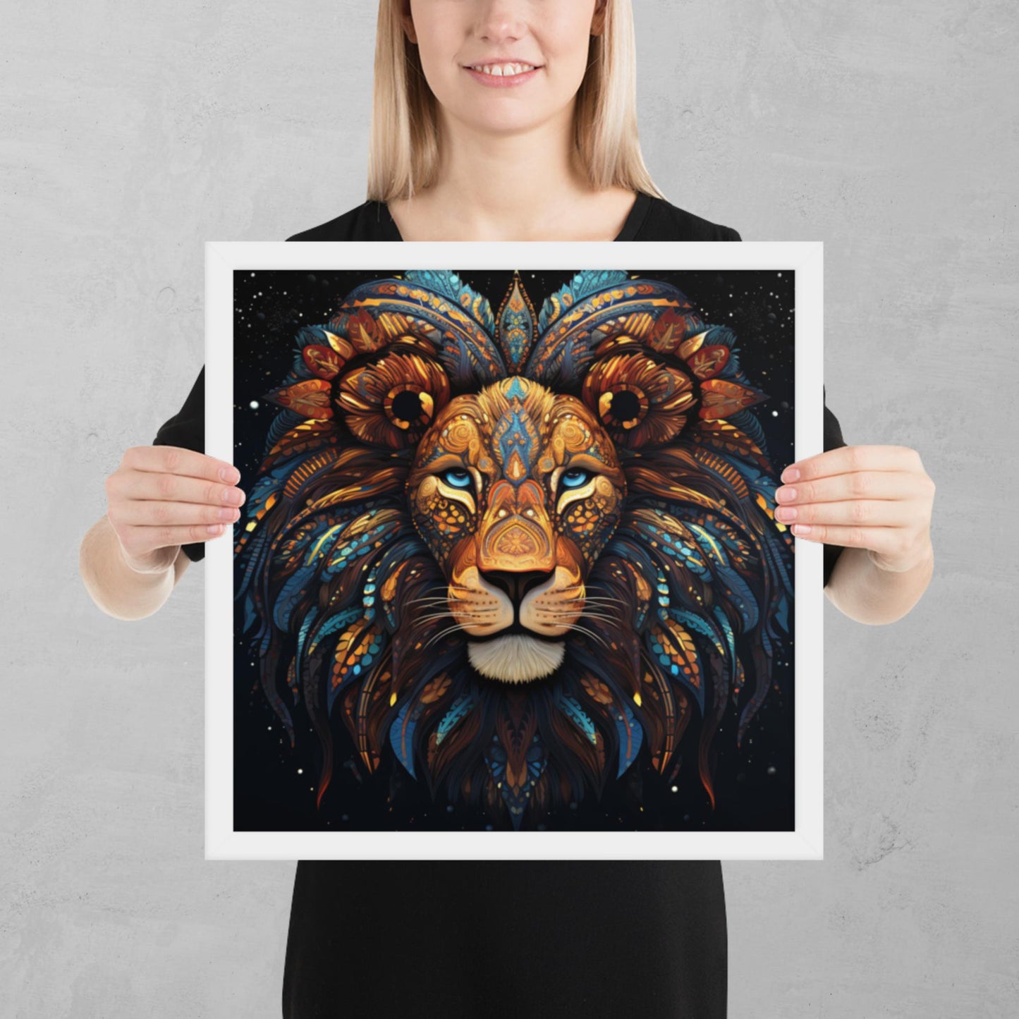 Dot Art Lion Framed Poster