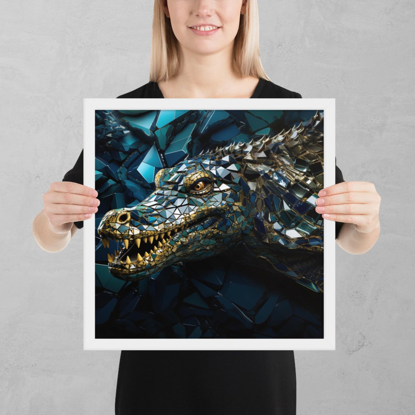 Blue Gold Crocodile Framed Poster