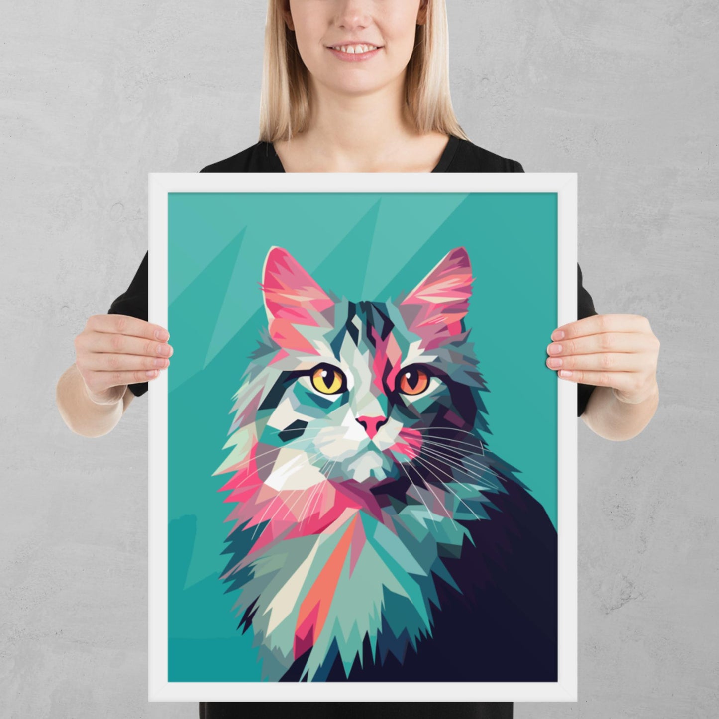 Green and Pink Cat Framed Poster