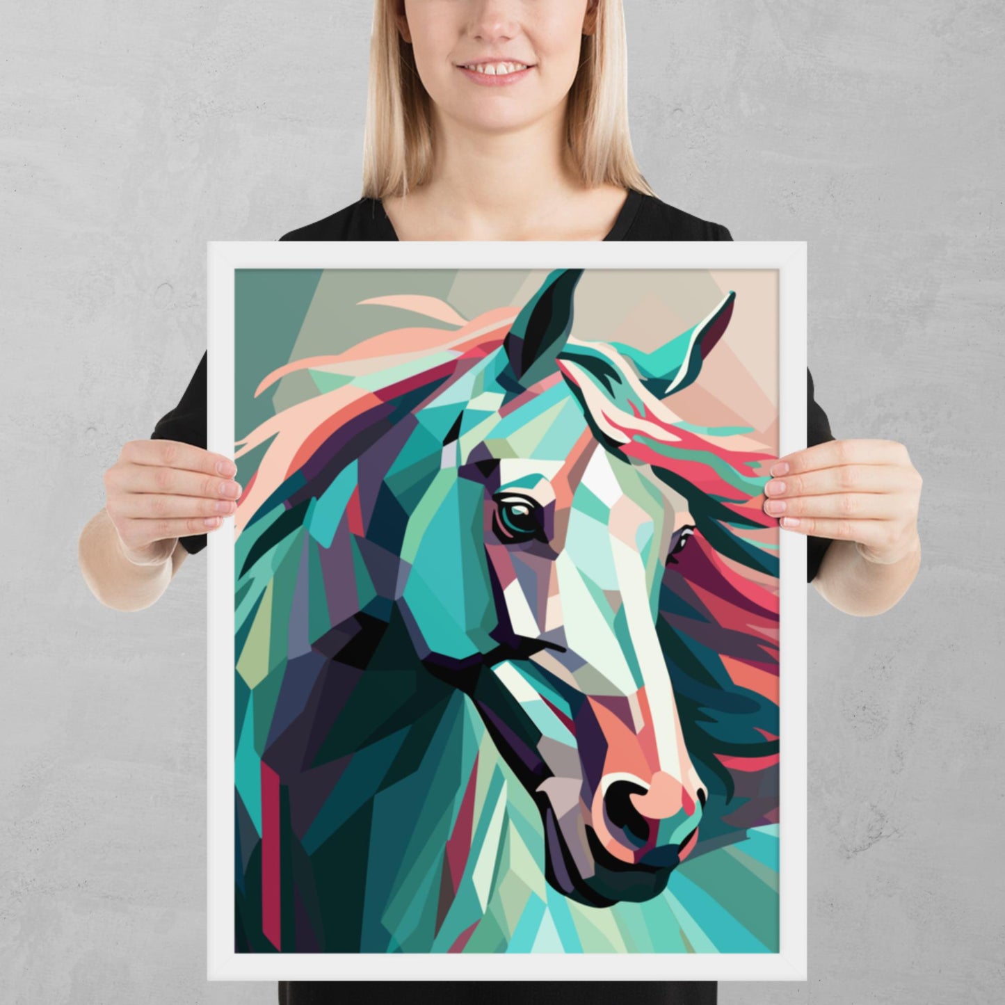 Green and Pink Horse Framed Poster