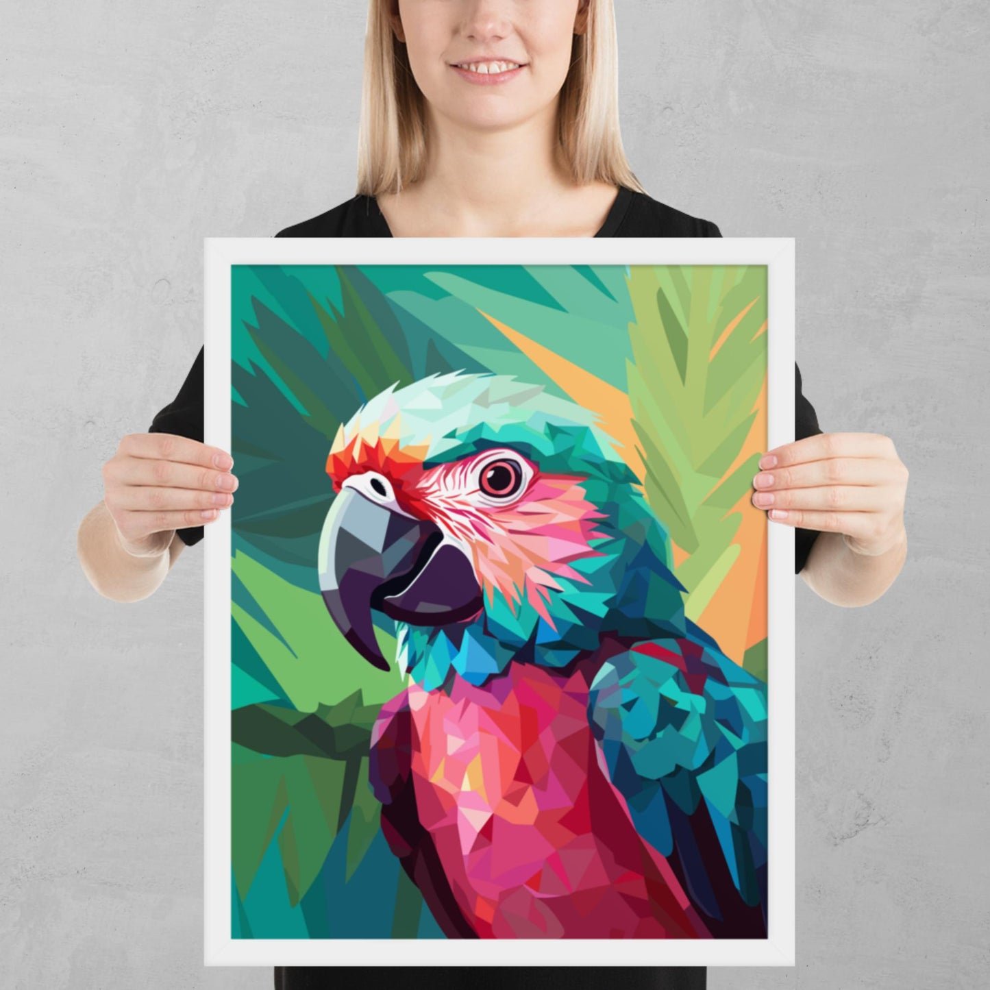 Green and Pink Parrot Framed Poster