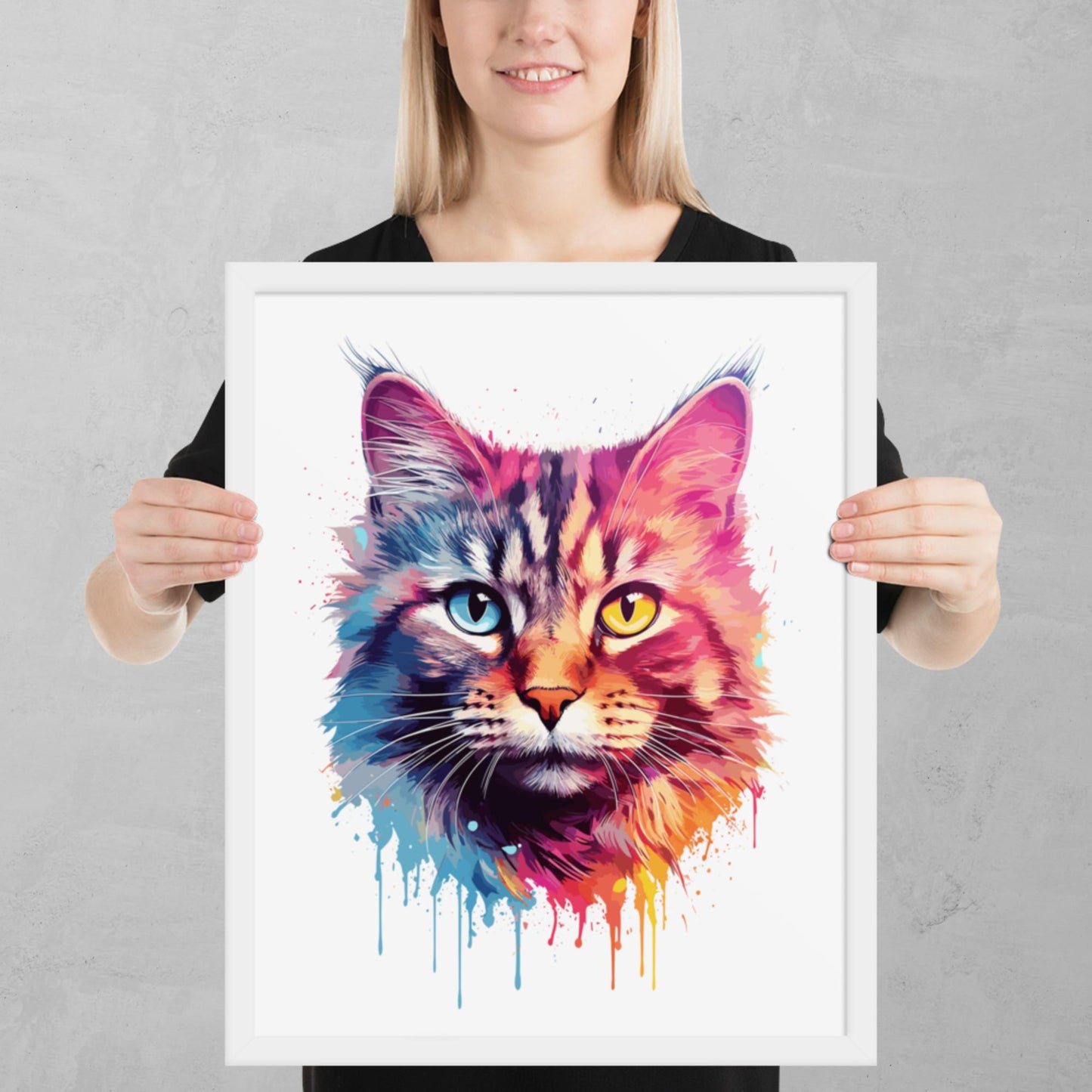 Rainbow Paint Cat Framed Poster