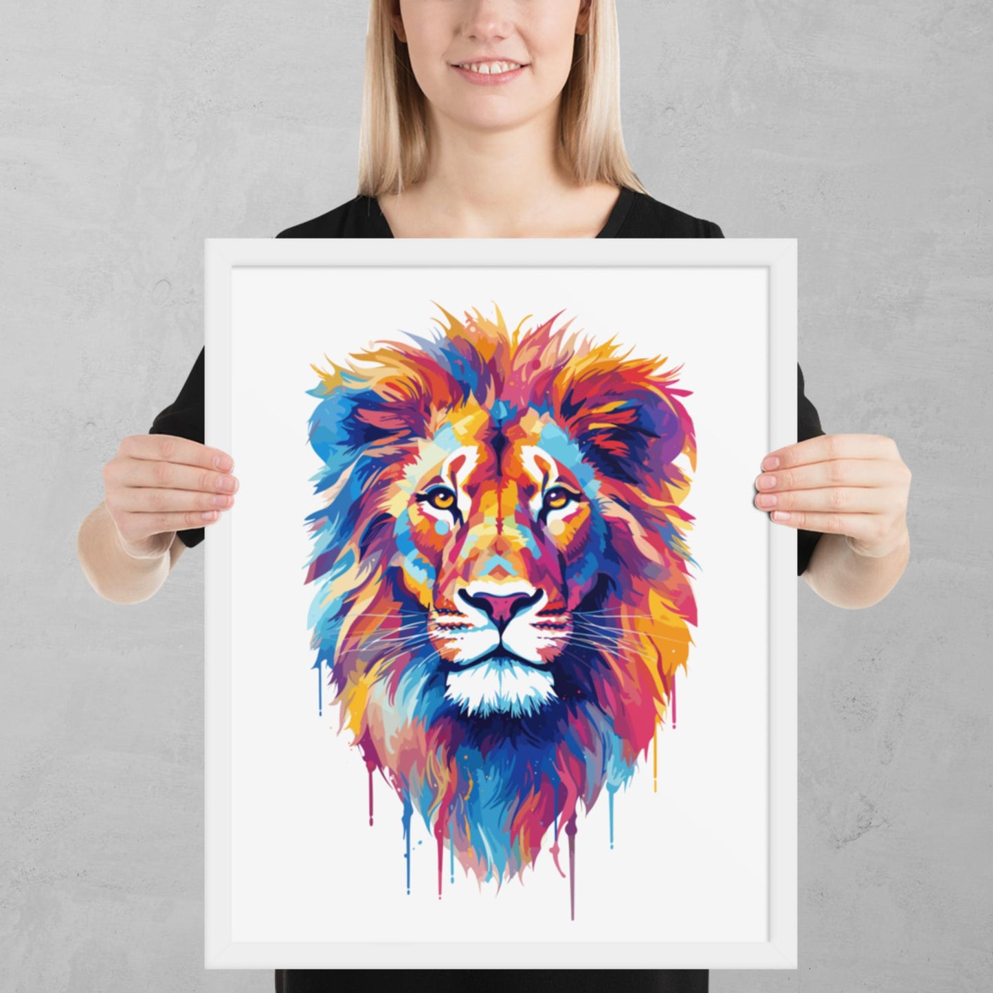 Rainbow Paint Lion Framed Poster