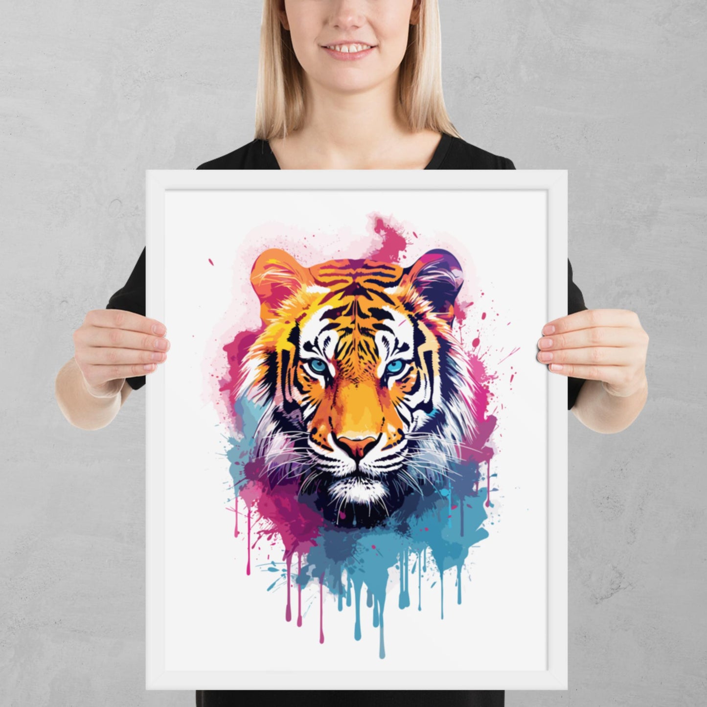 Rainbow Paint Tiger Framed Poster