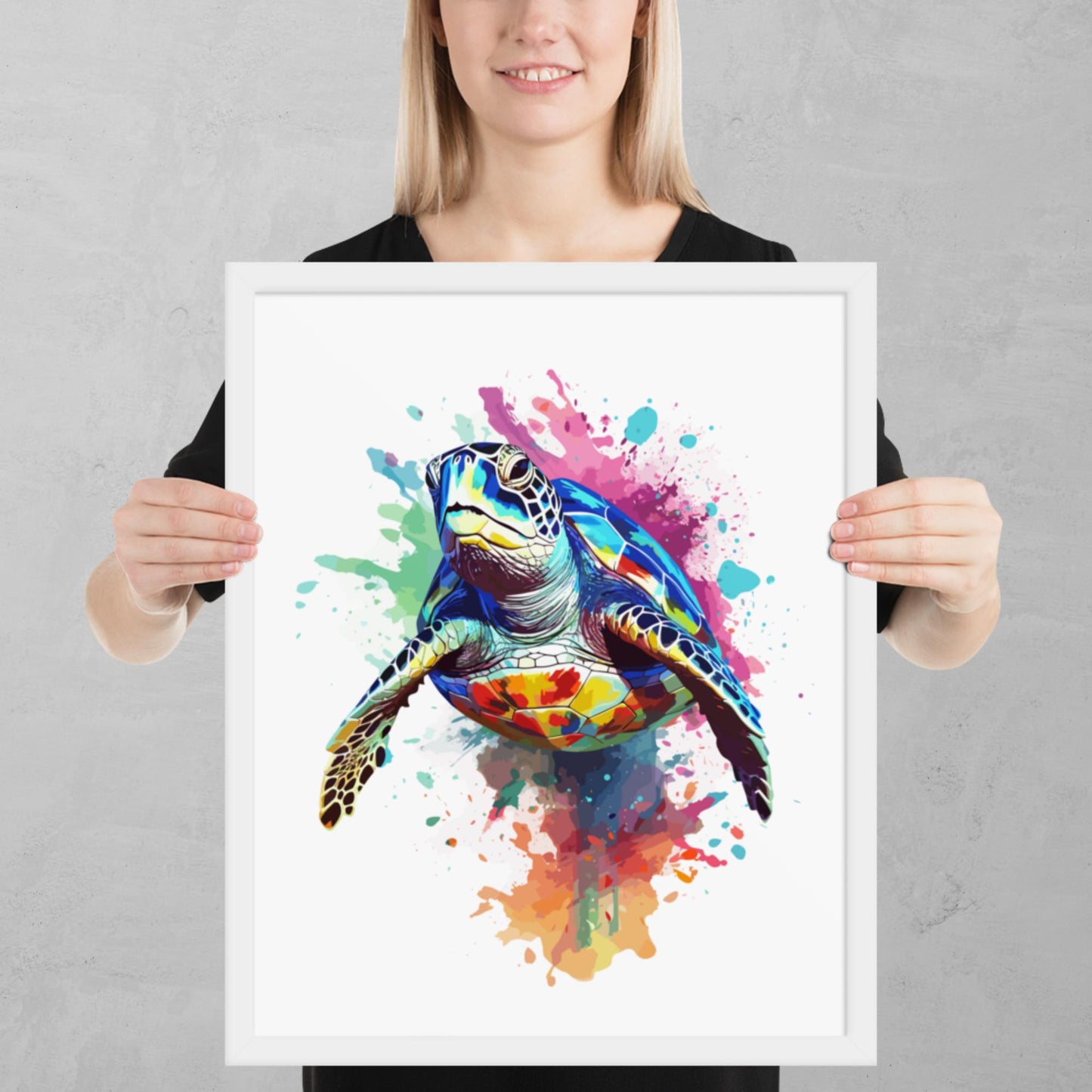 Rainbow Paint Turtle Framed Poster