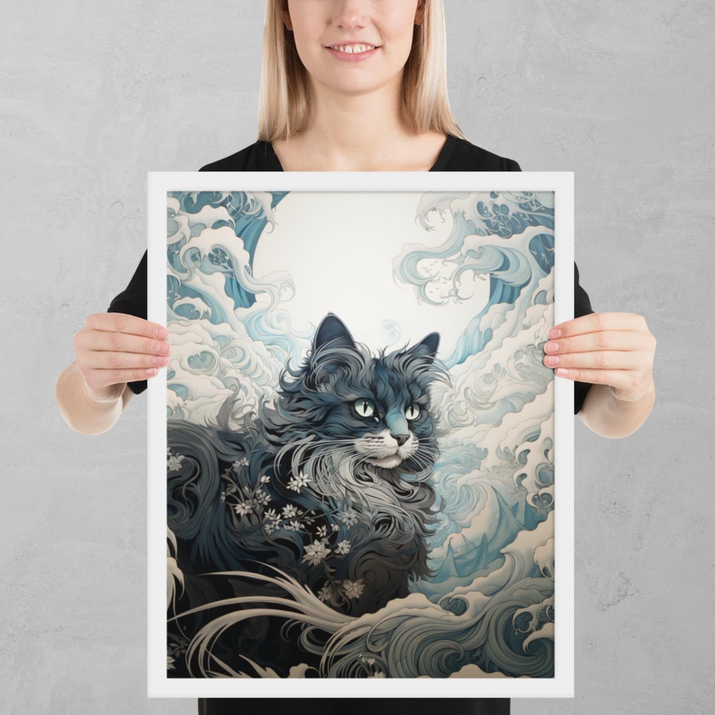 Ukiyo-e Cat Framed Poster