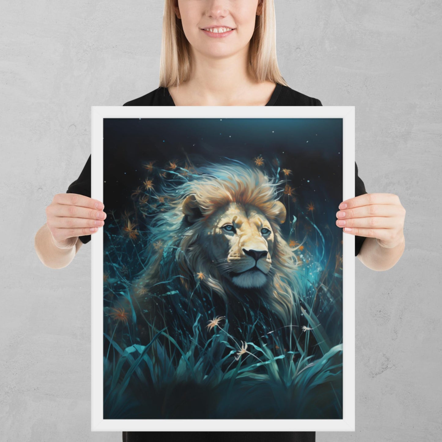 Dark Turquoise Lion Framed Poster