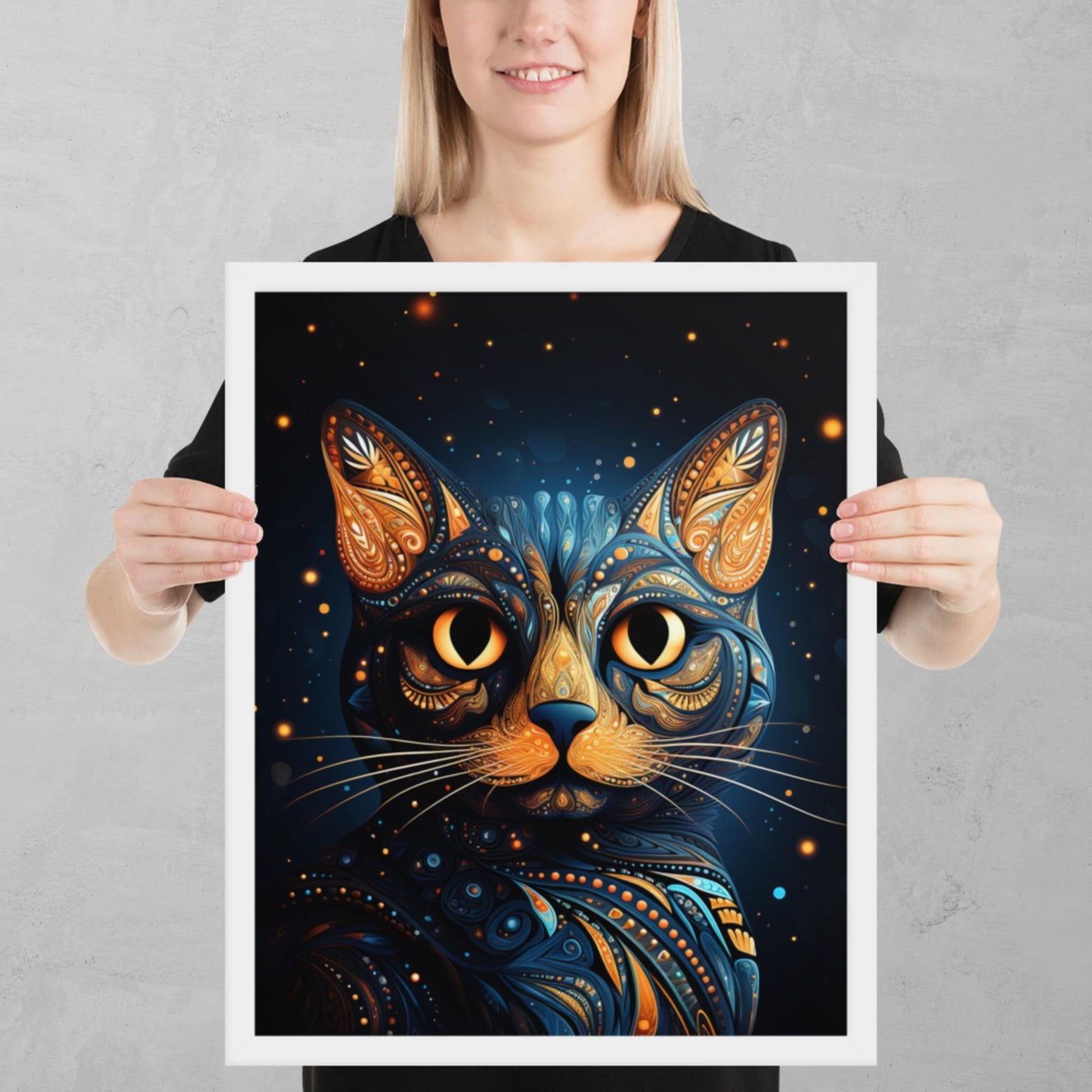 Dot Art Cat Framed Poster