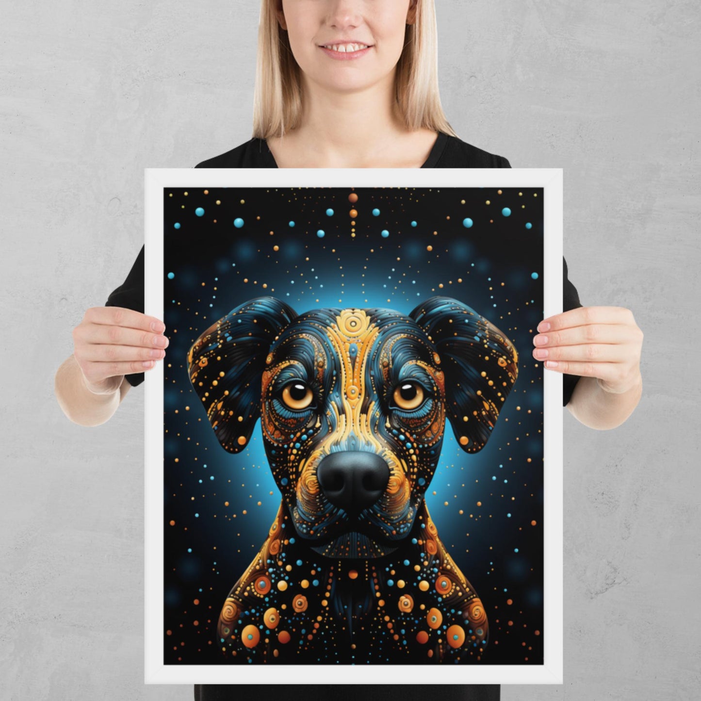 Dot Art Dog Framed Poster