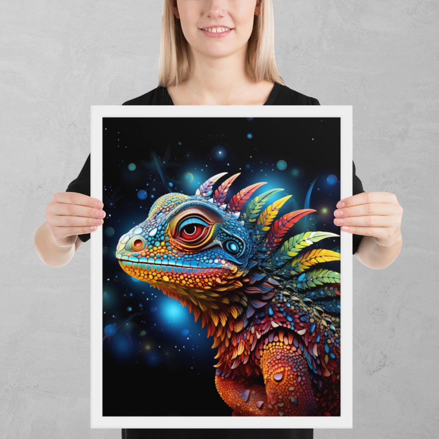 Dot Art Iguana Framed Poster