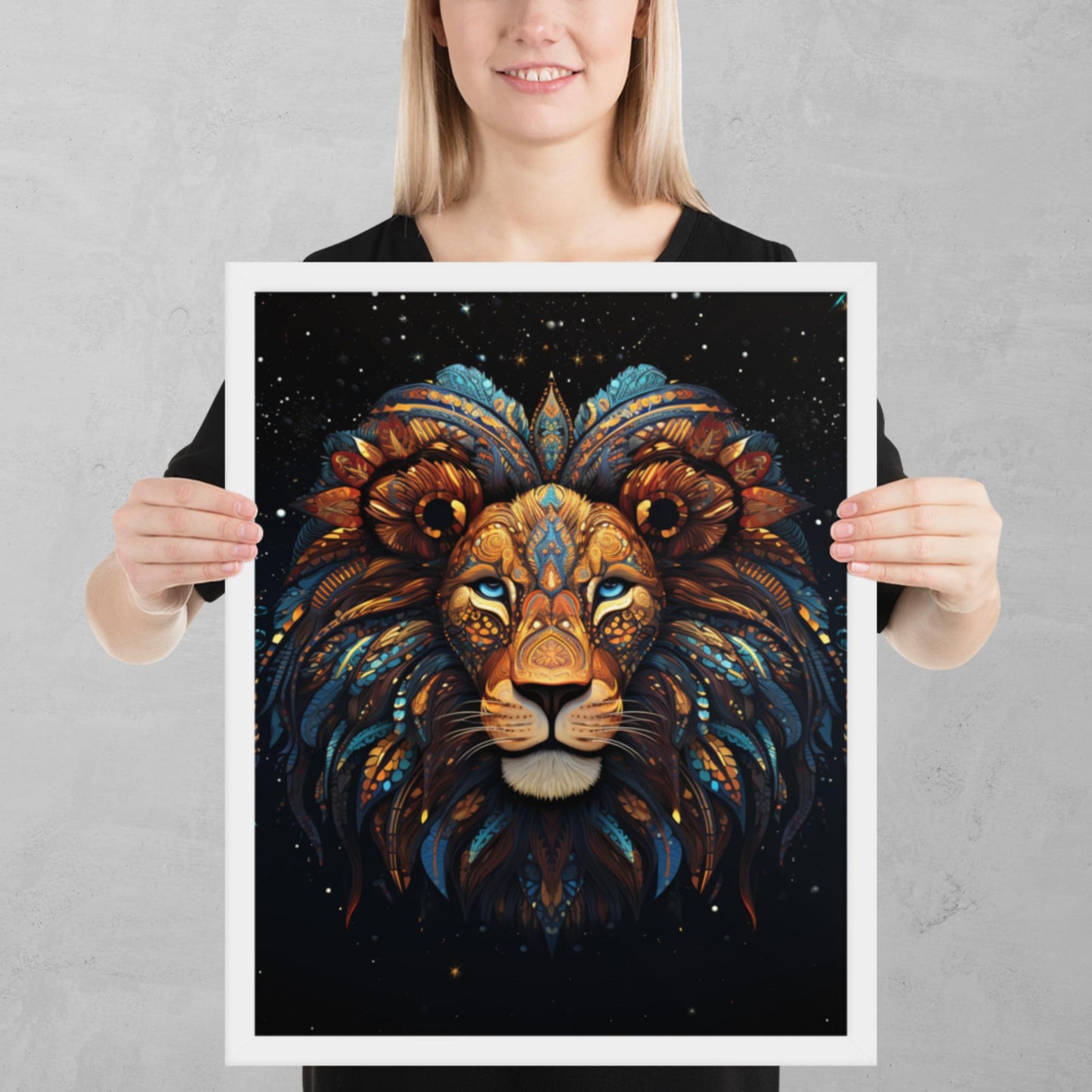 Dot Art Lion Framed Poster