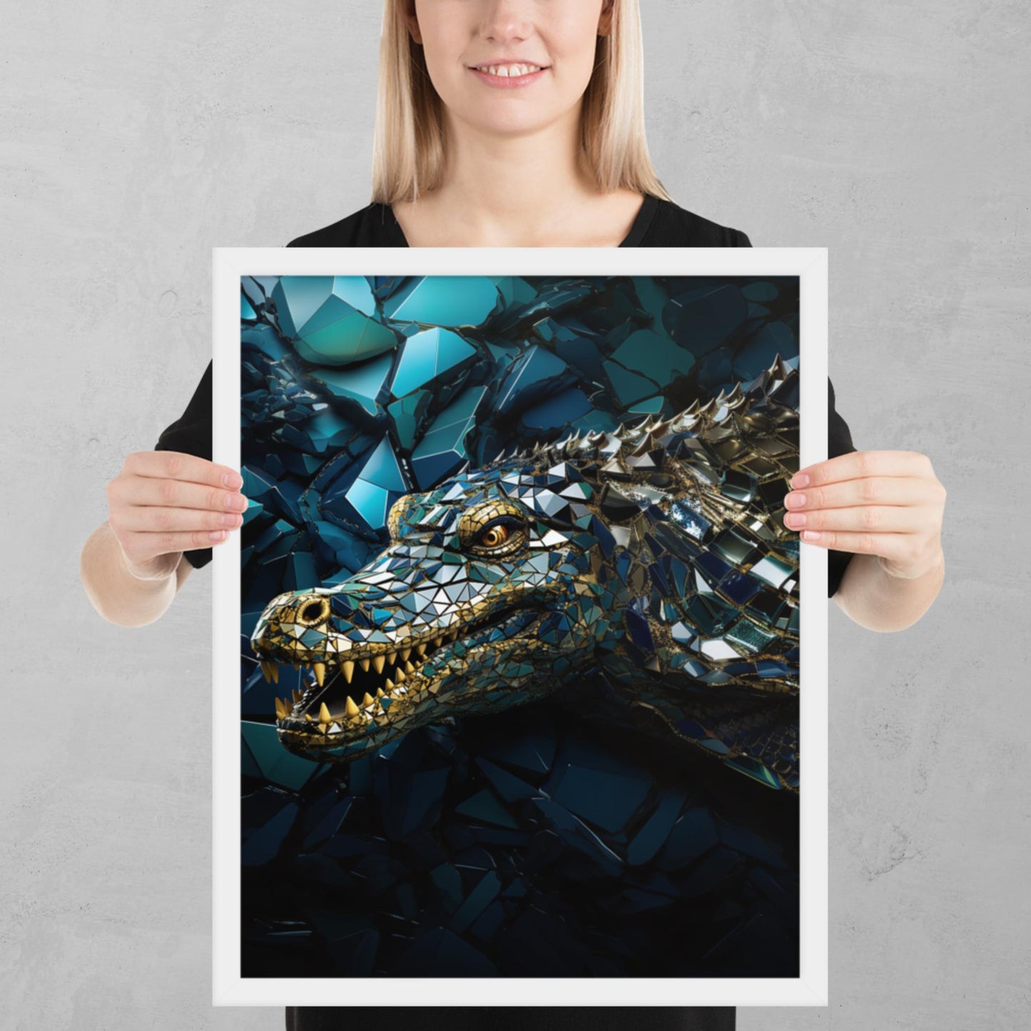 Blue Gold Crocodile Framed Poster