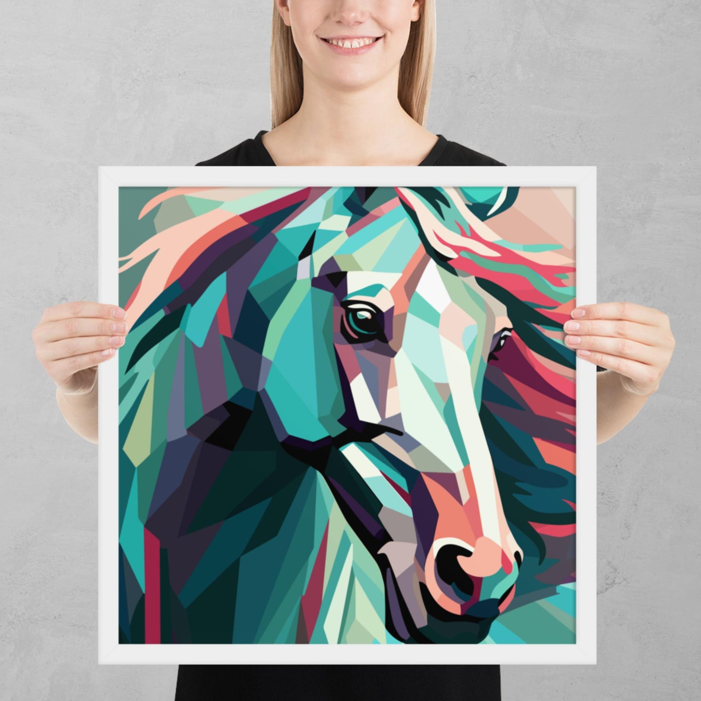 Green and Pink Horse Framed Poster