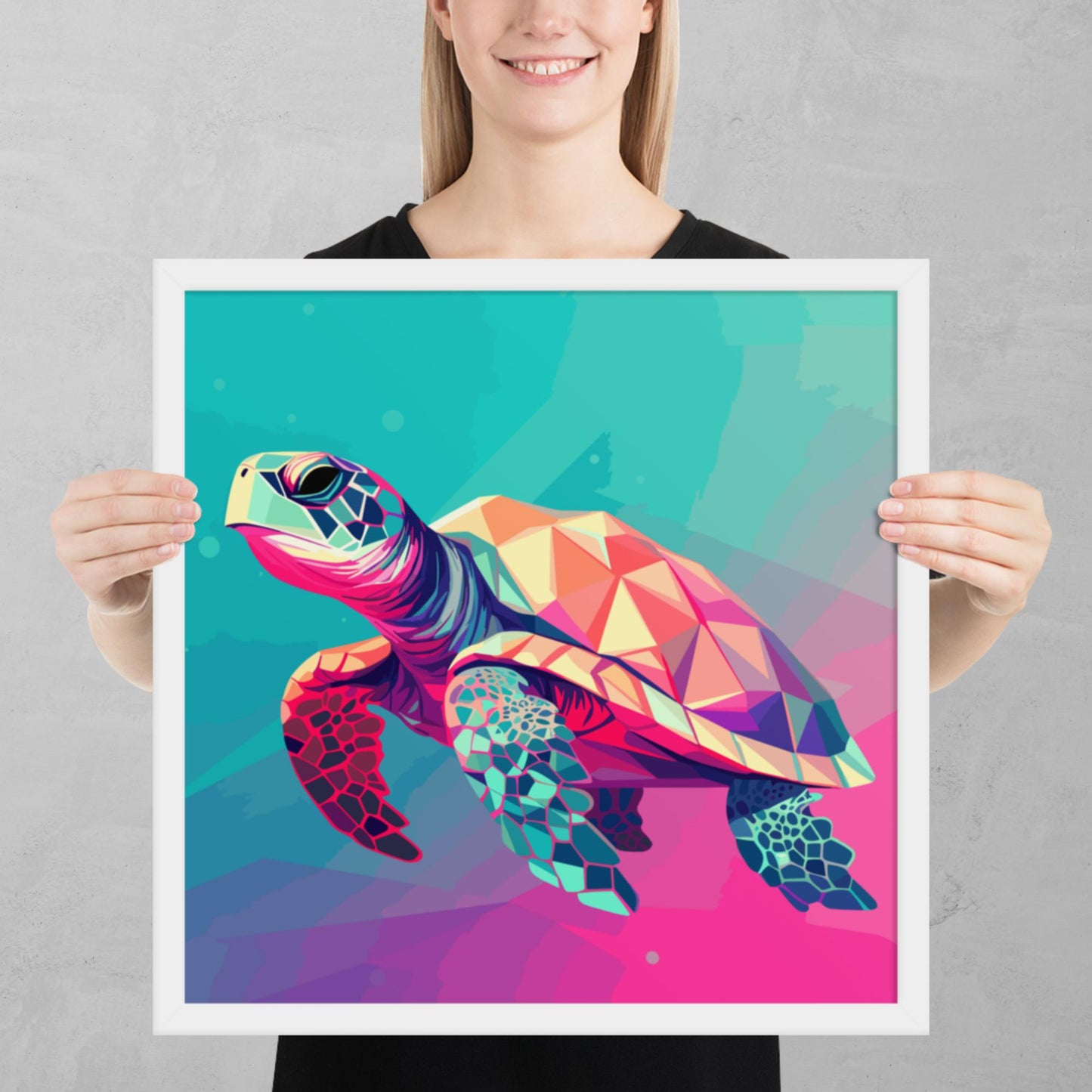 Green and Pink Turtle Framed Poster