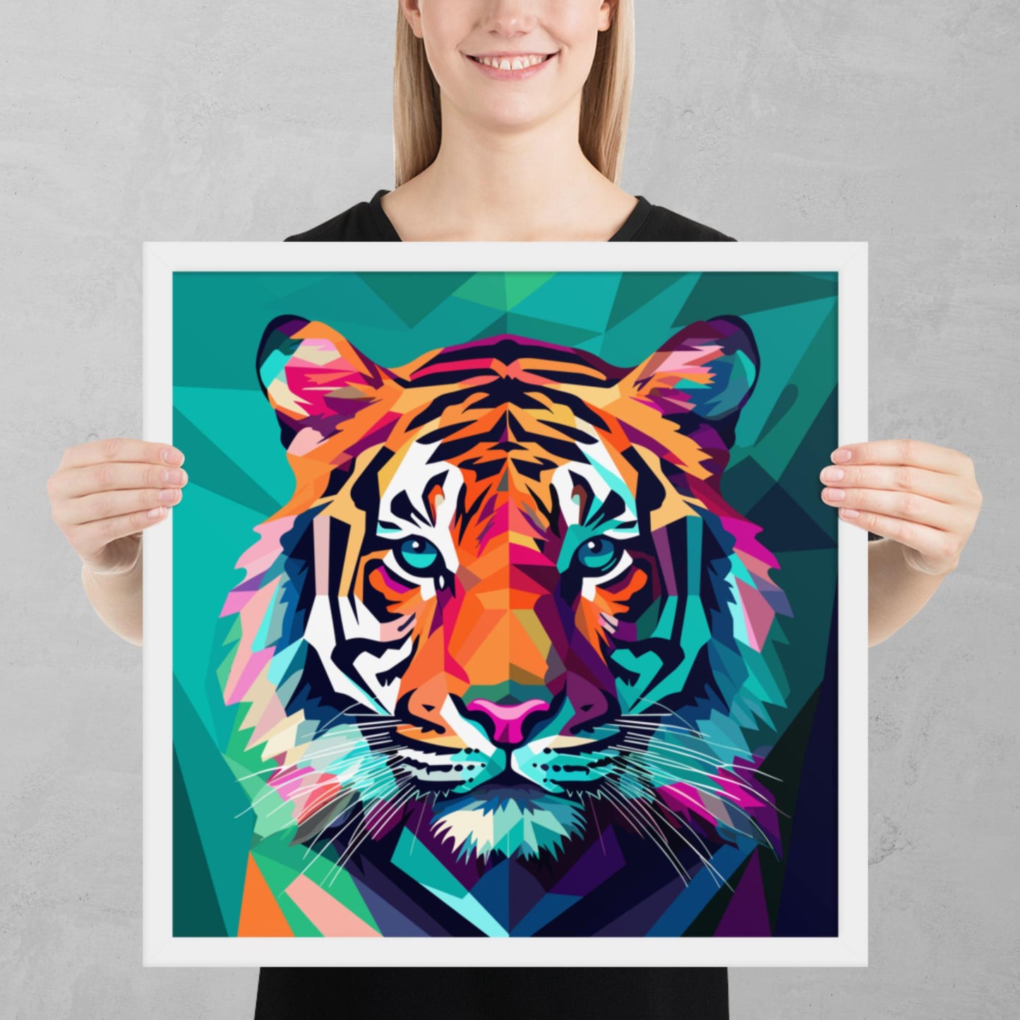 Green and Pink Tiger Framed Poster