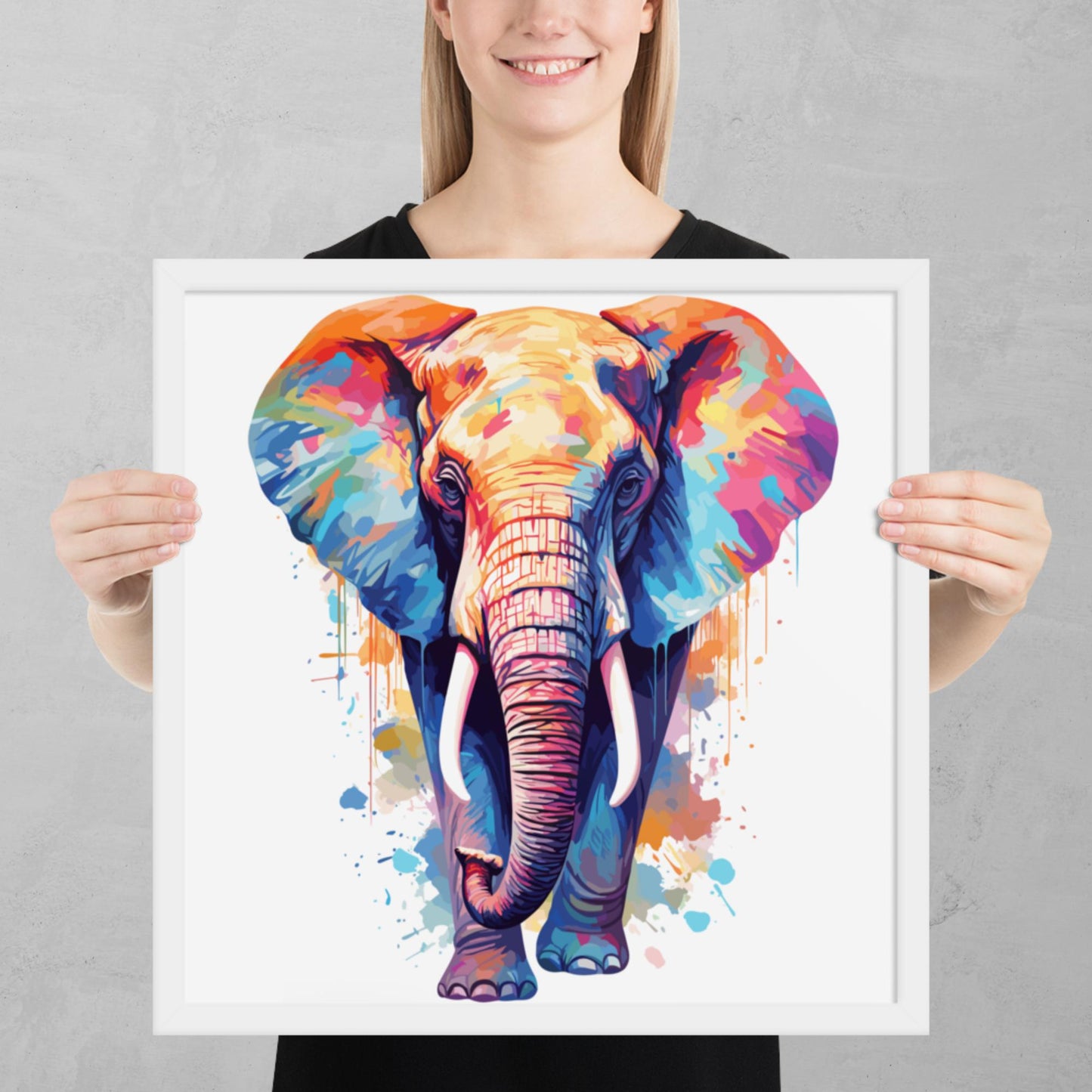 Rainbow Paint Elephant Framed Poster