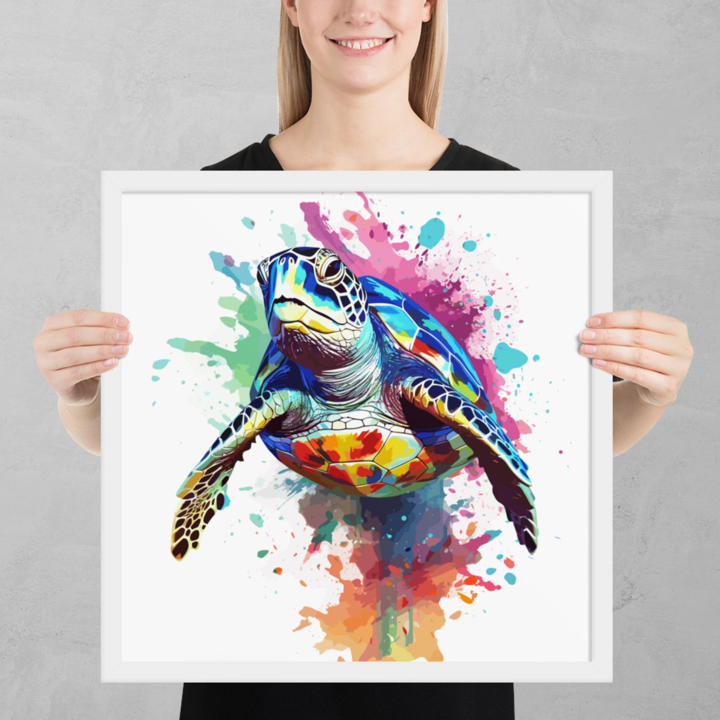 Rainbow Paint Turtle Framed Poster