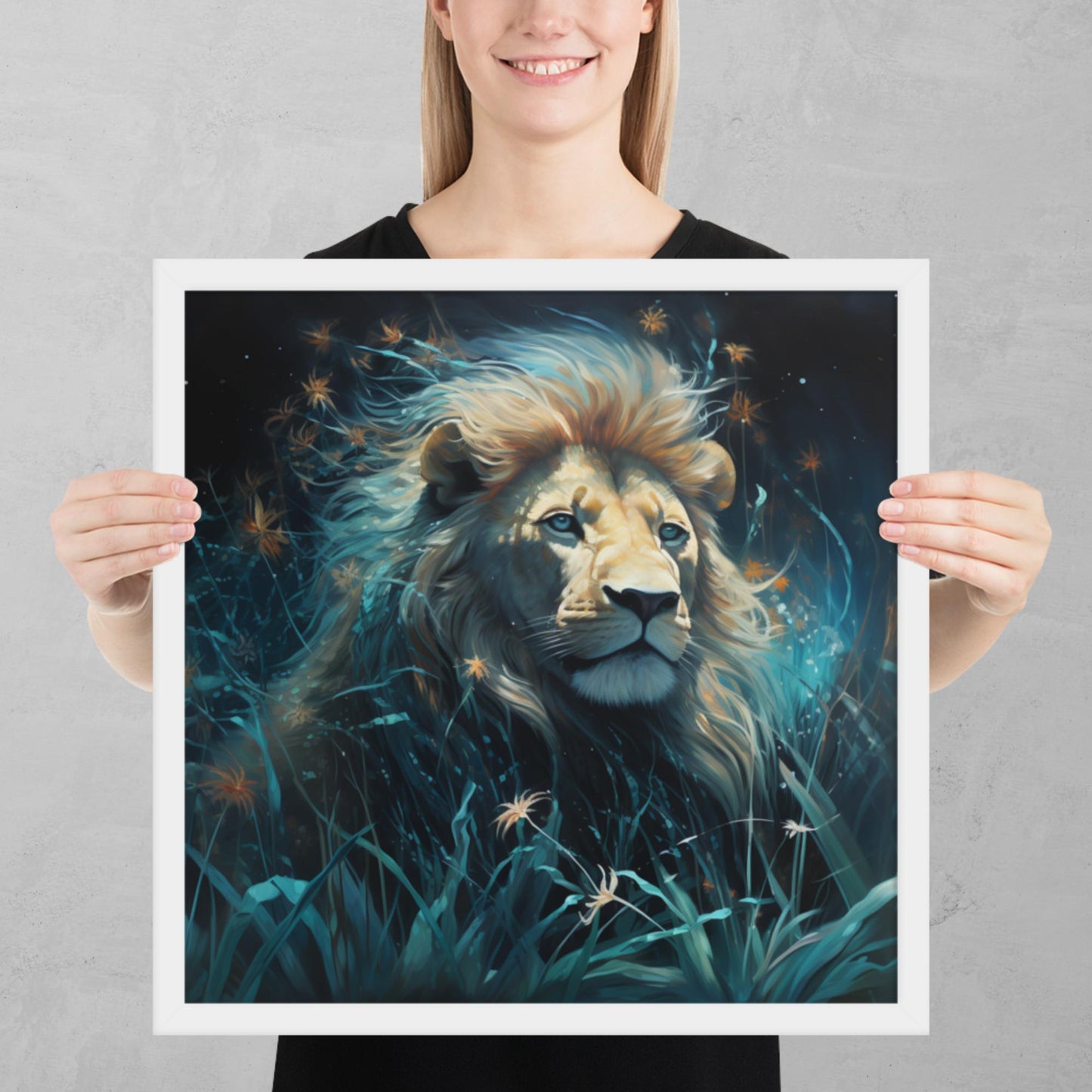 Dark Turquoise Lion Framed Poster