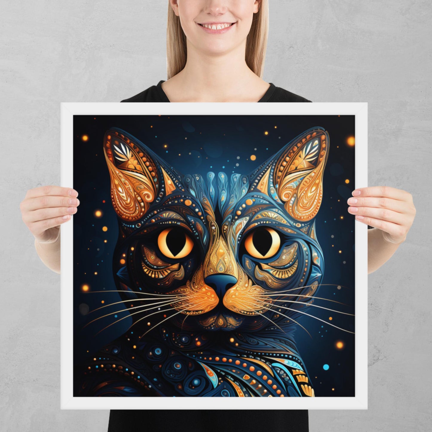 Dot Art Cat Framed Poster