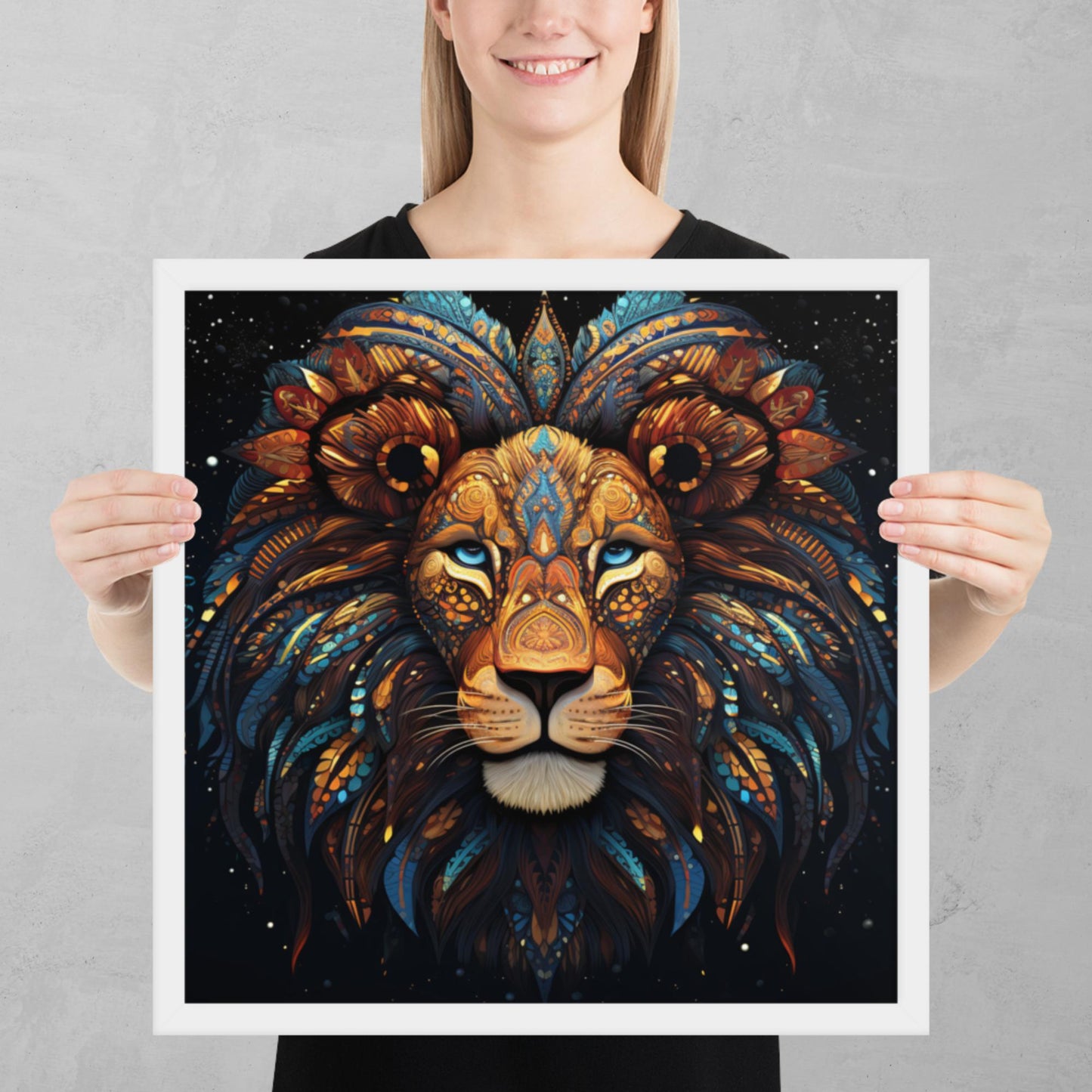 Dot Art Lion Framed Poster