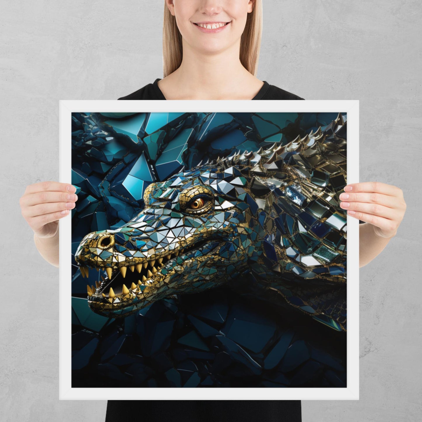 Blue Gold Crocodile Framed Poster