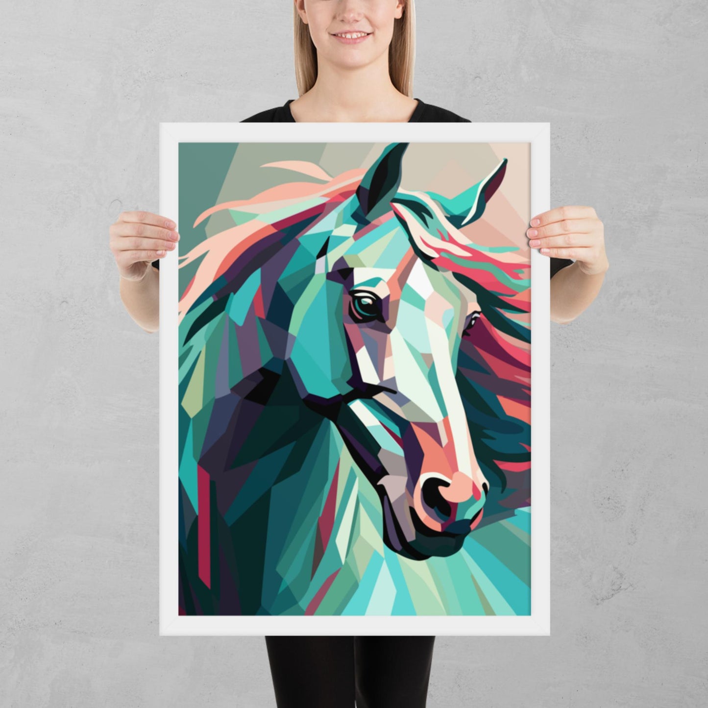 Green and Pink Horse Framed Poster